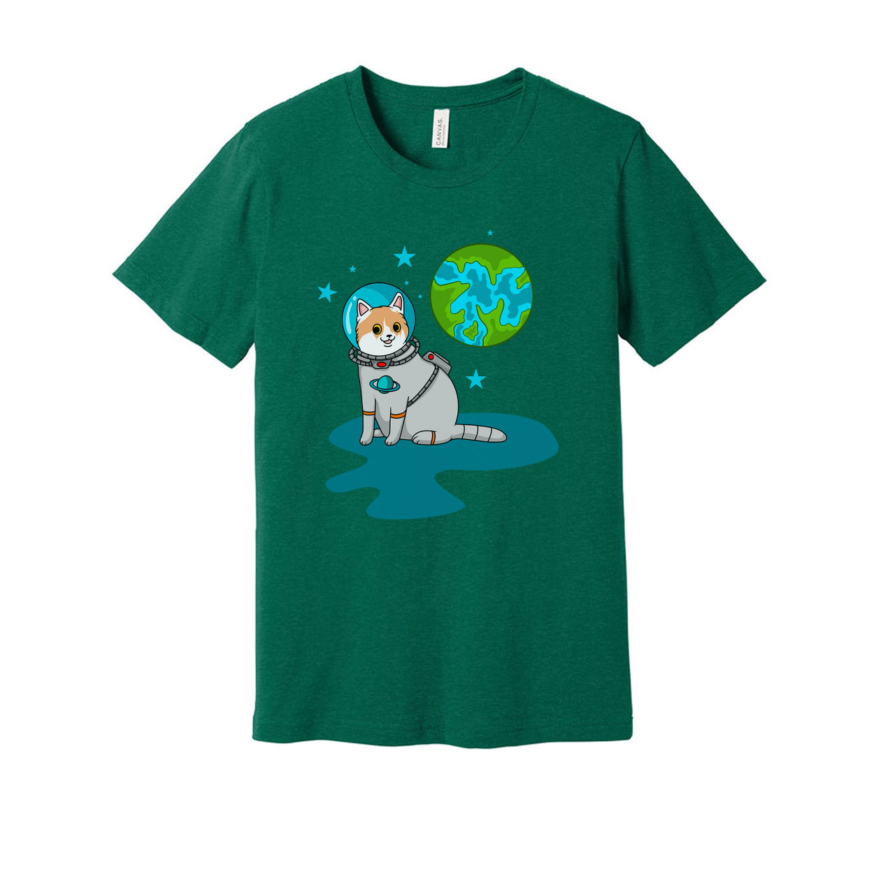 Space Animals Astronaut Cat On Earth Graphic Tee For Unisex Adults And Kids Cosmic Design