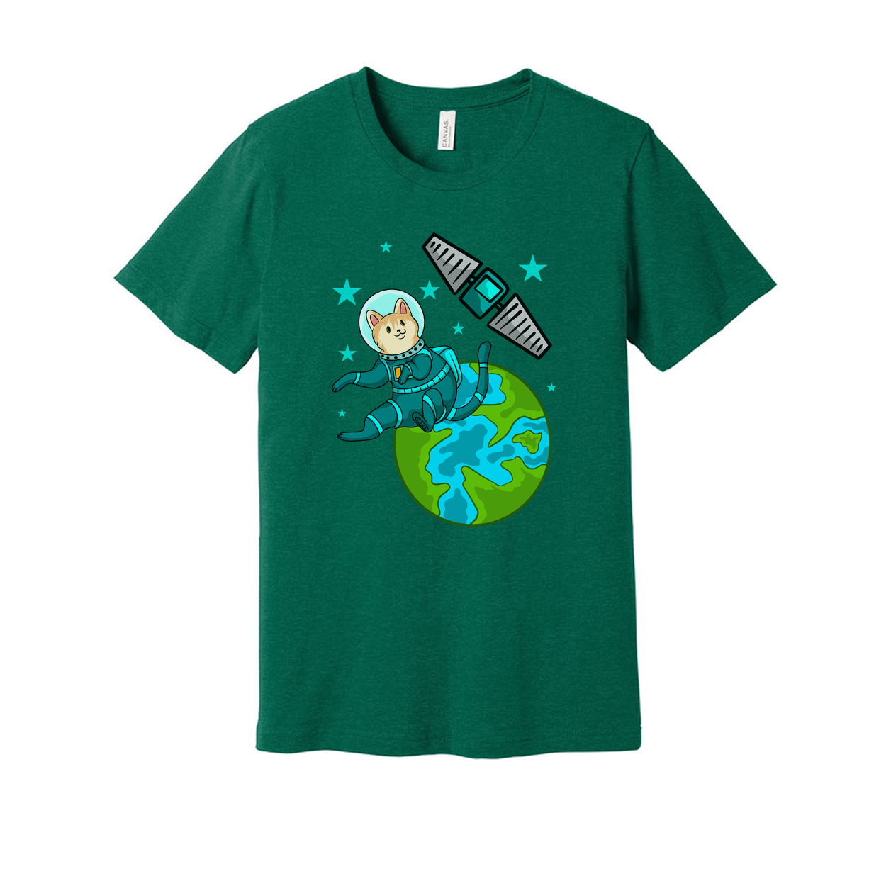 Space Animals Cat Astronaut Floating Over Earth Graphic On Unisex T Shirt For Space Lovers