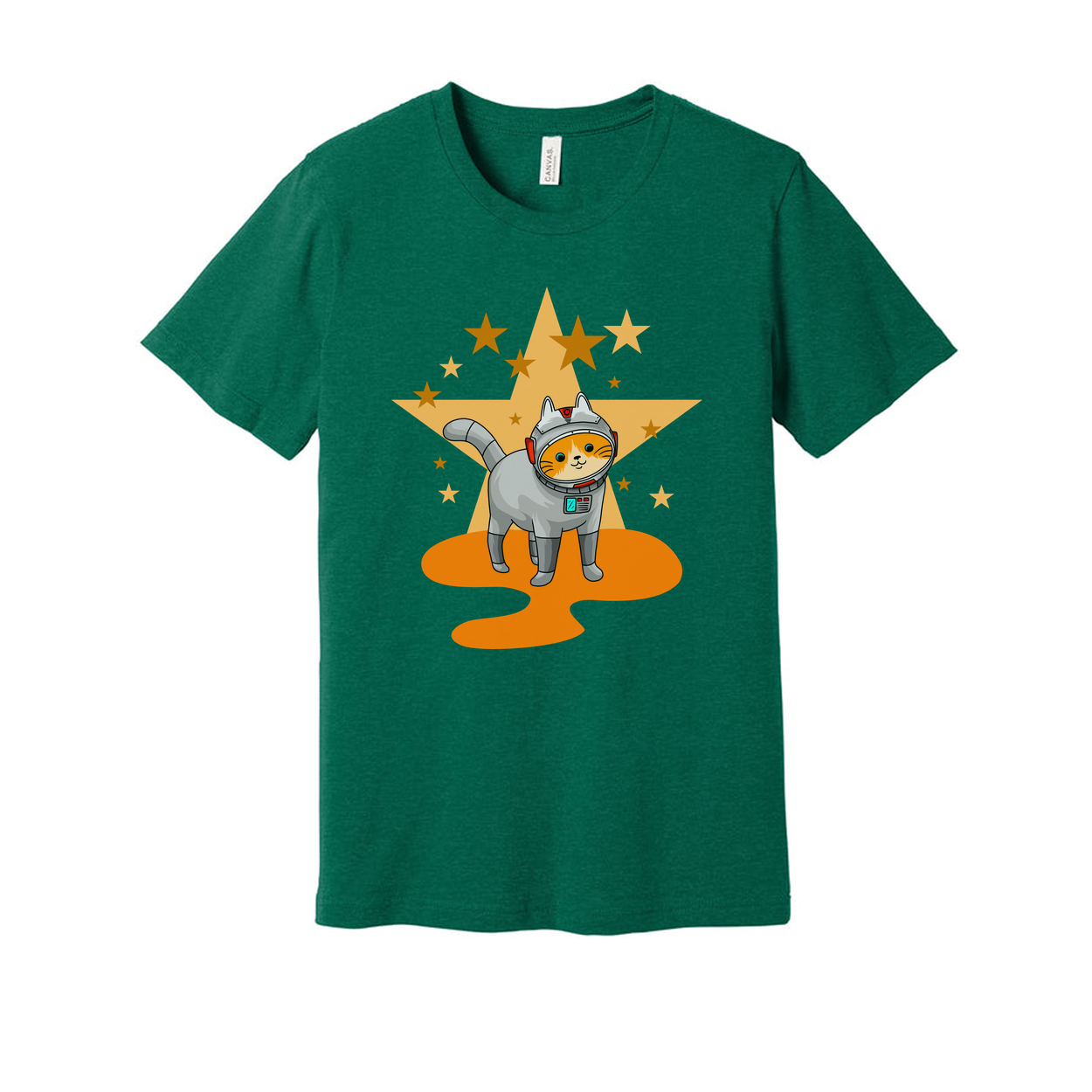 Cosmic Cat Astronaut Graphic Tee With Starry Background For Unisex Adults And Teens