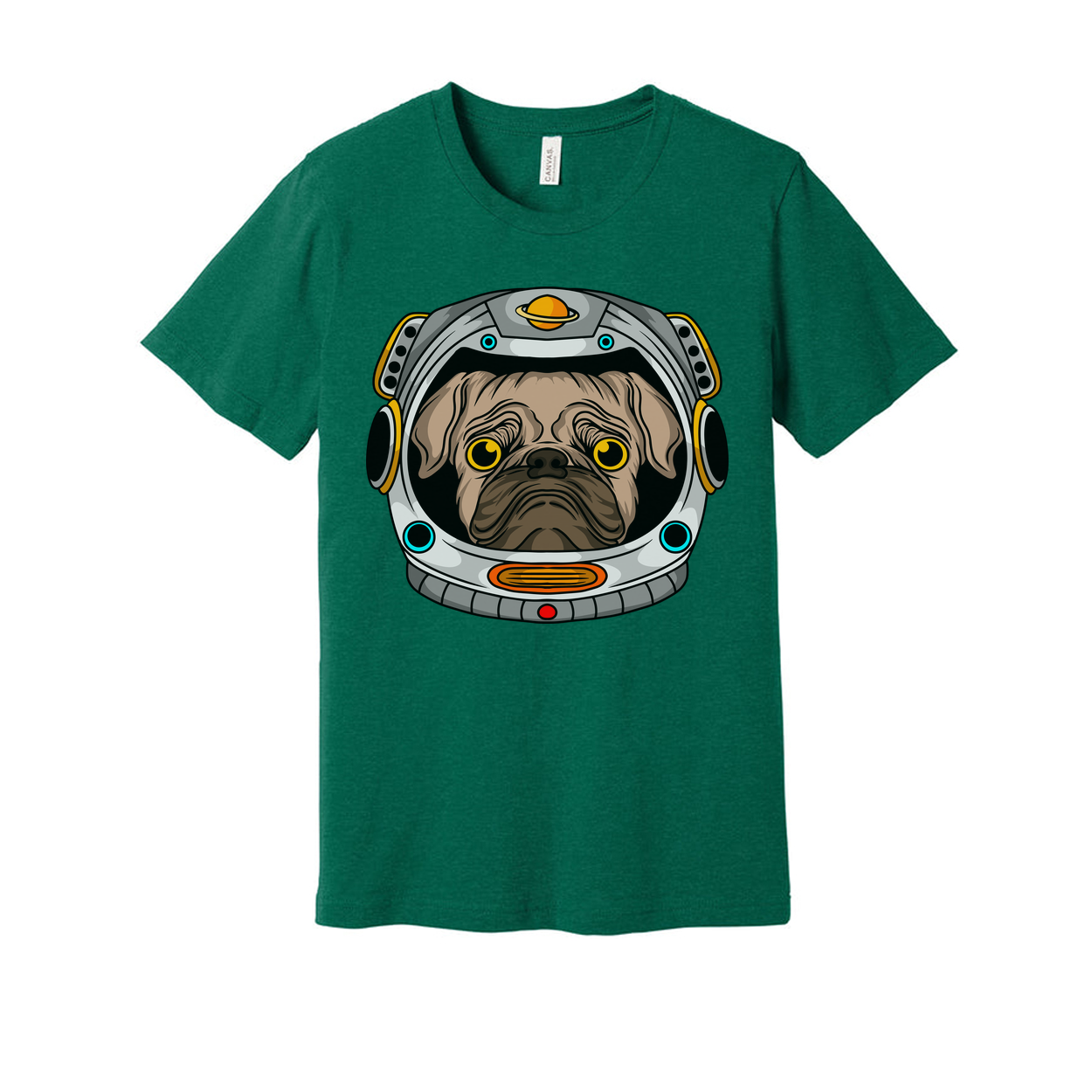 Pug in Space Helmet Graphic Unisex T Shirt With Colorful Astronaut Theme Artwork