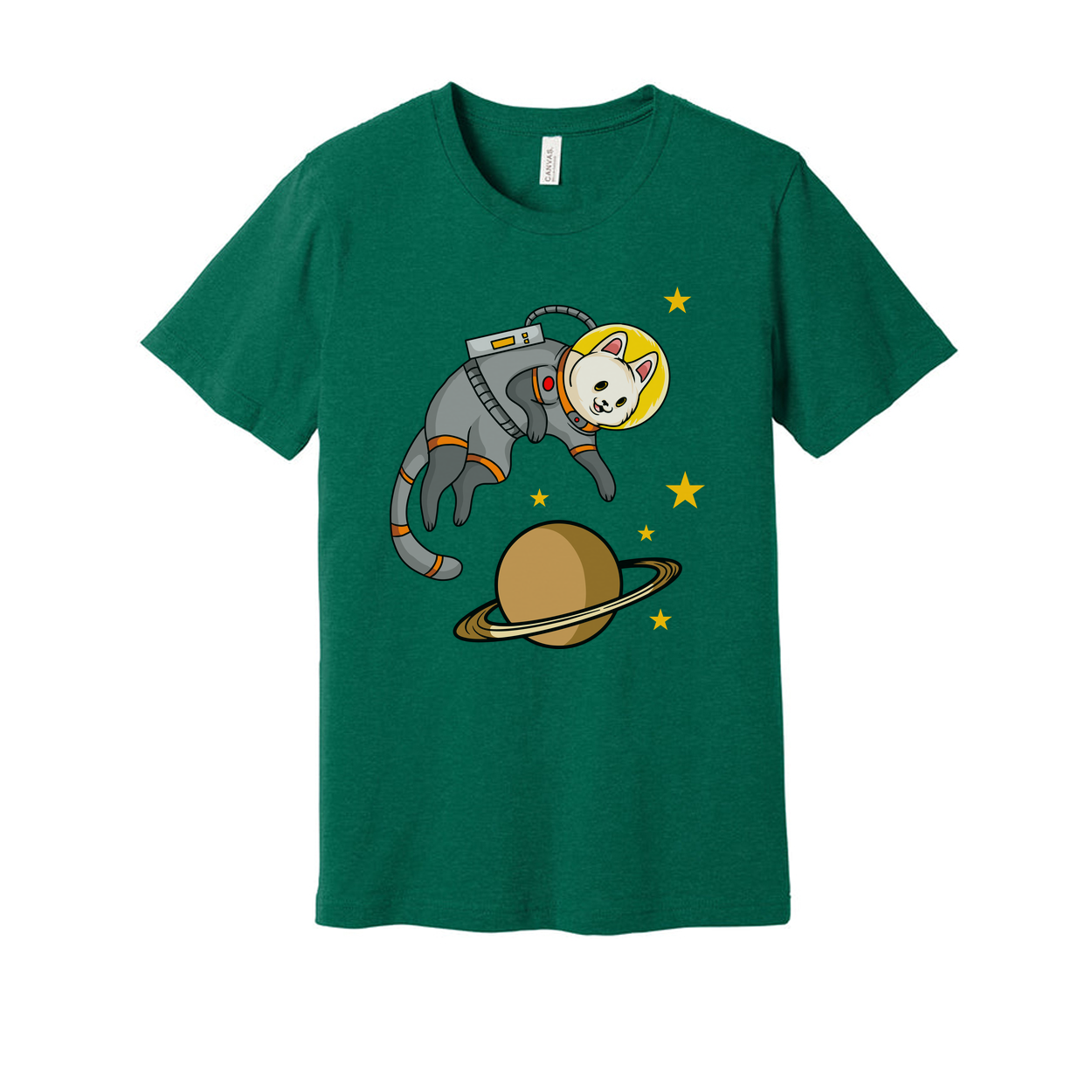 Unisex Space Cat Astronaut Graphic Tee Featuring Saturn Planet And Starry Space Scene