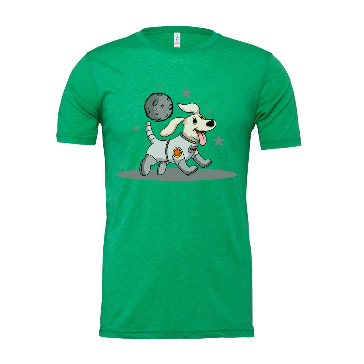 Space Dog In Spacesuit Cartoon Graphic Tee For Adults Unisex Casual Shirt With Galaxy Theme And Fun Outer Space Style