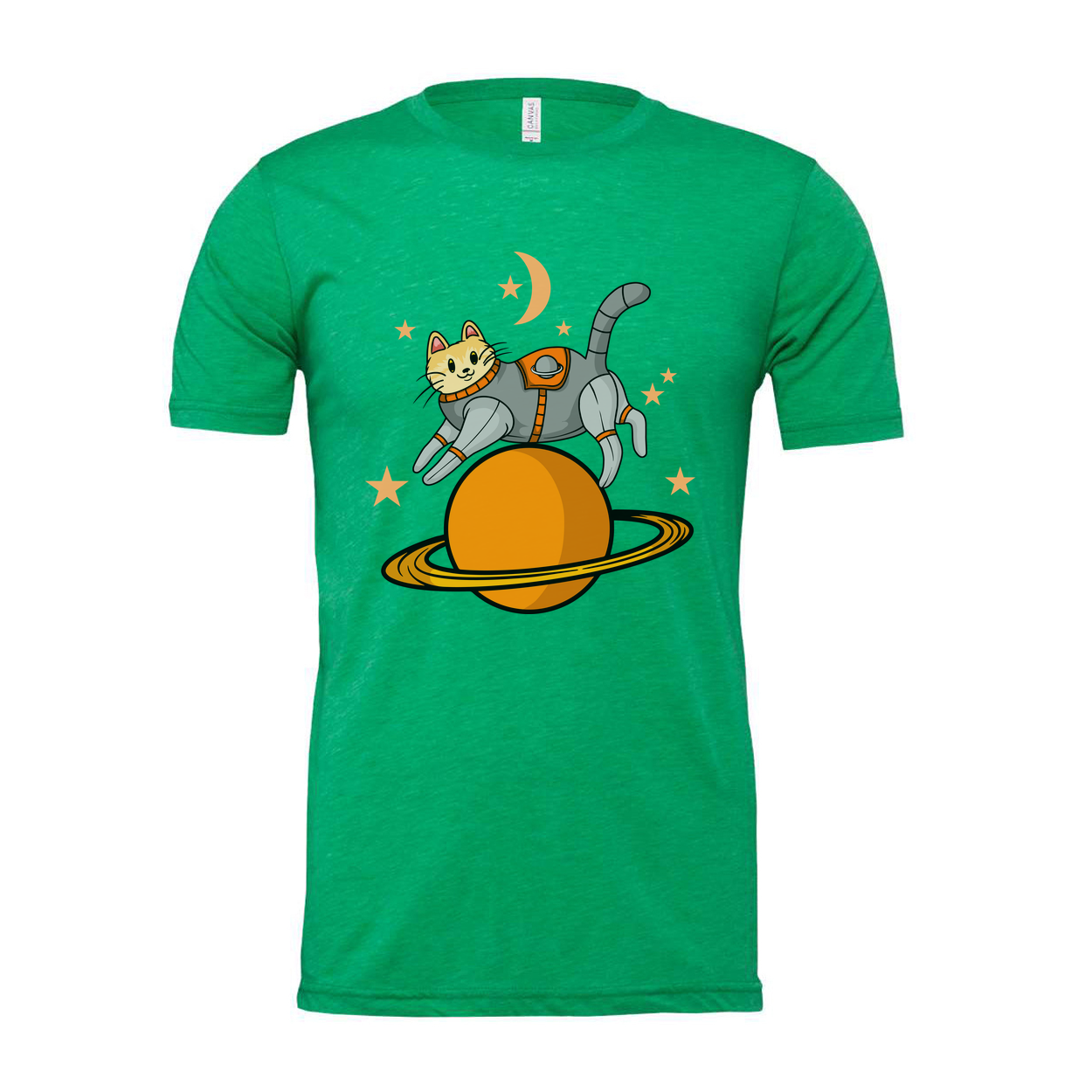 Unisex Space Cat Astronaut Graphic T Shirt With Planet Ring And Stars Design For Space Lovers