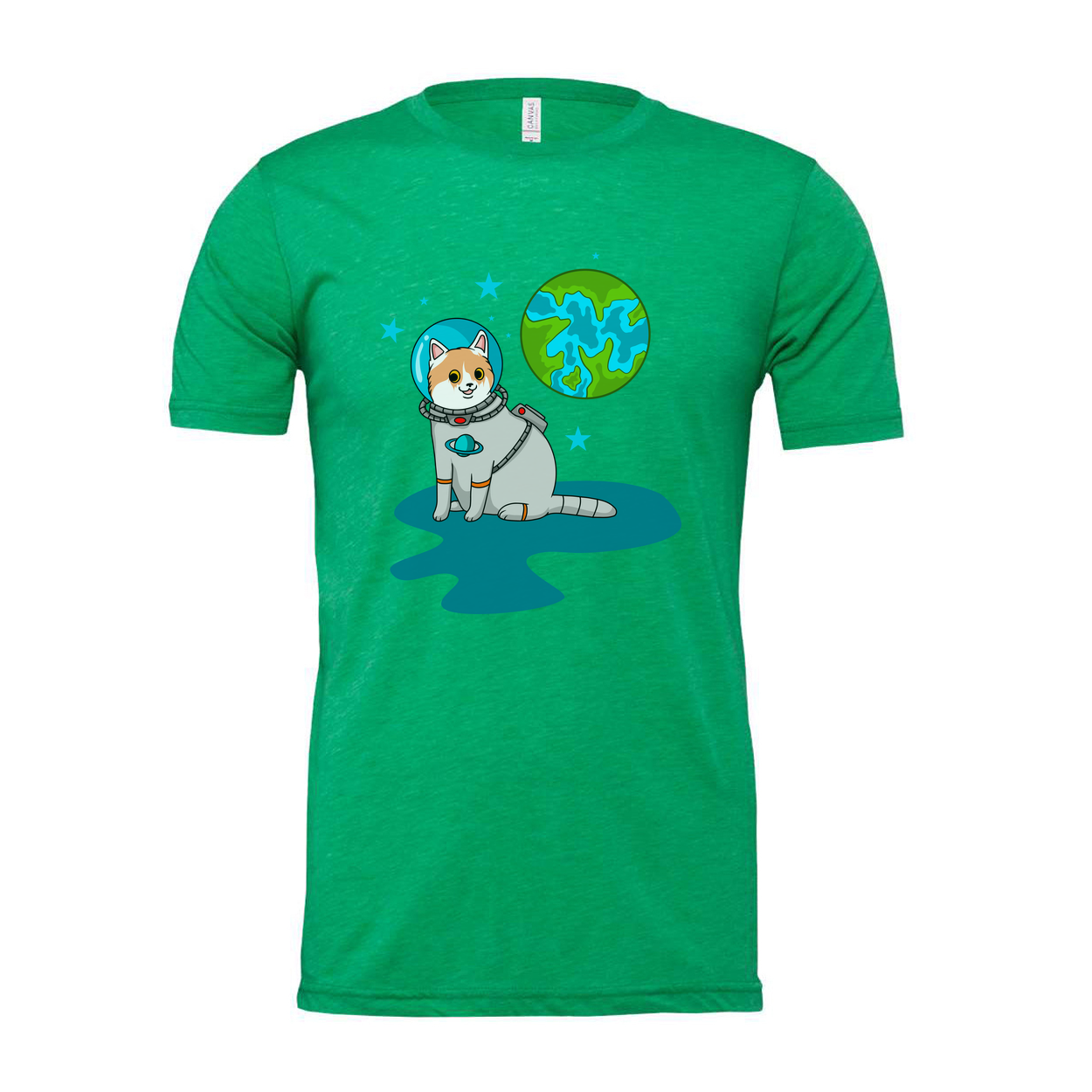 Space Animals Astronaut Cat On Earth Graphic Tee For Unisex Adults And Kids Cosmic Design