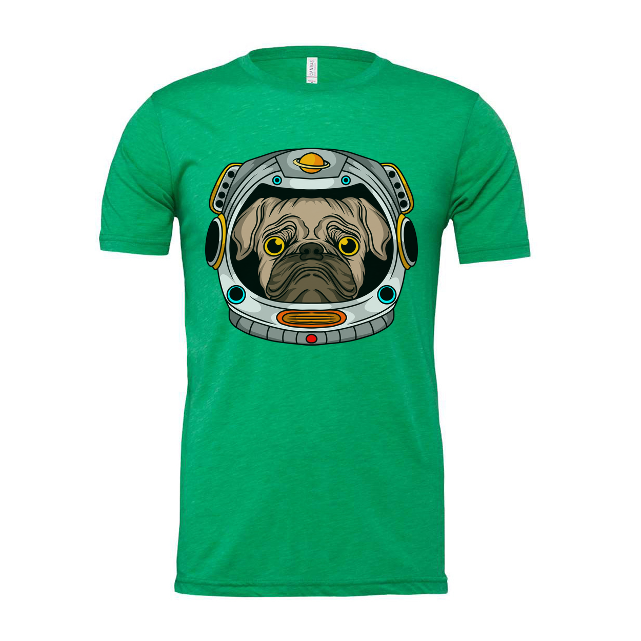 Pug in Space Helmet Graphic Unisex T Shirt With Colorful Astronaut Theme Artwork