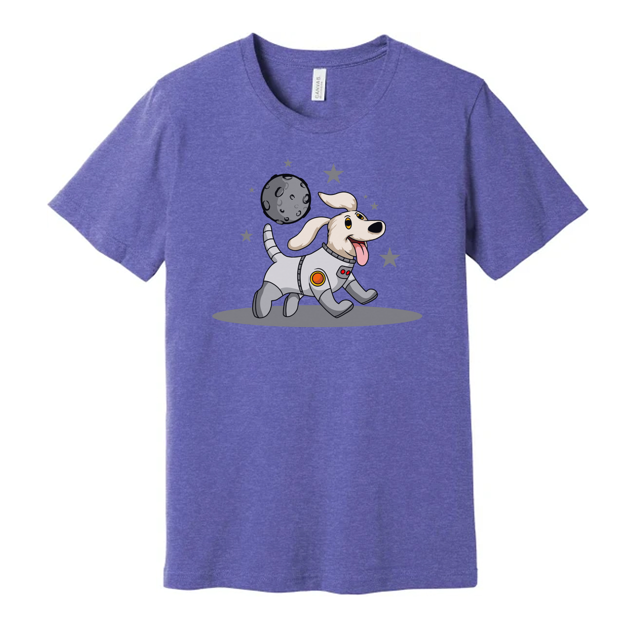 Space Dog In Spacesuit Cartoon Graphic Tee For Adults Unisex Casual Shirt With Galaxy Theme And Fun Outer Space Style