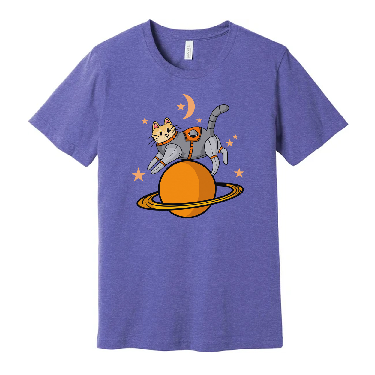 Unisex Space Cat Astronaut Graphic T Shirt With Planet Ring And Stars Design For Space Lovers