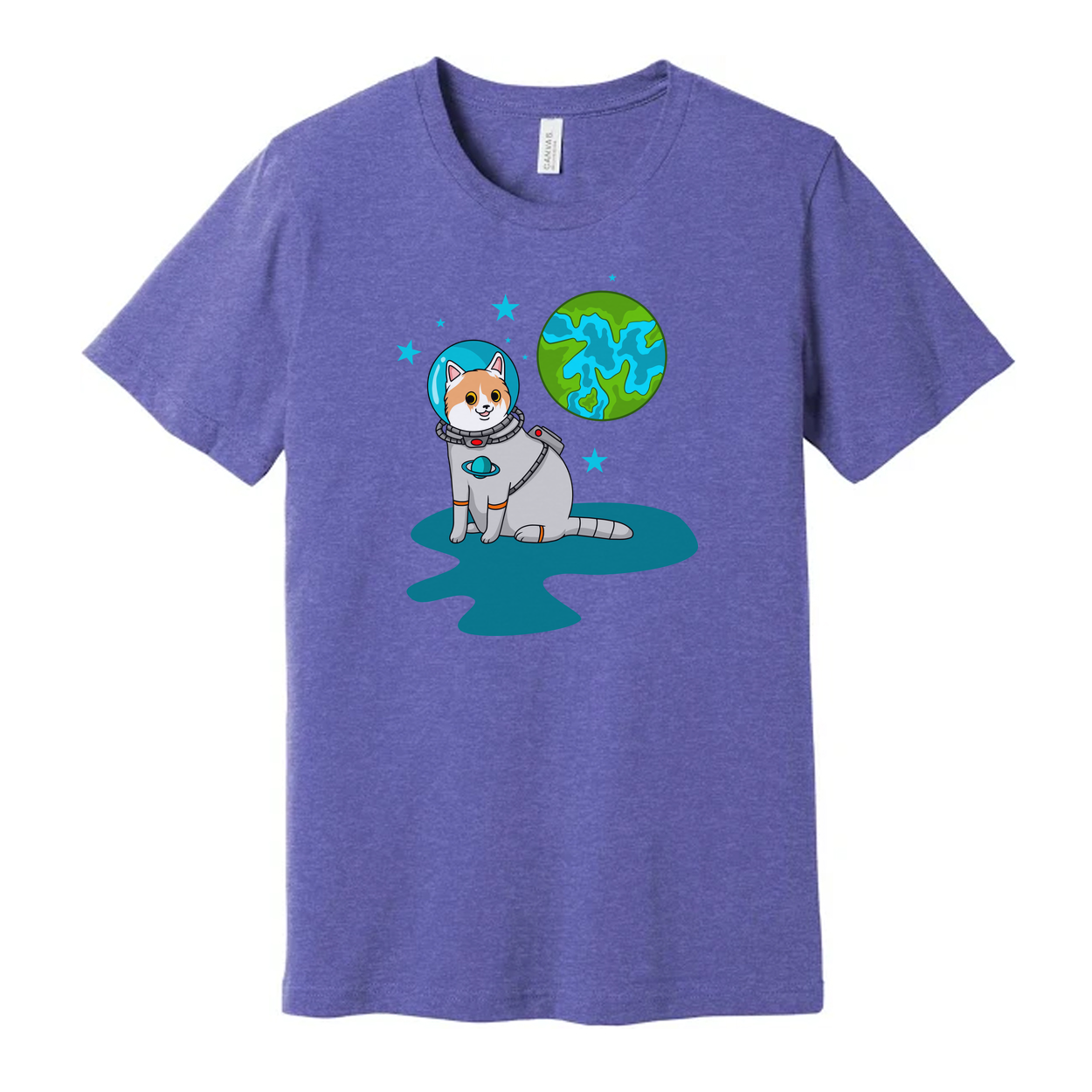 Space Animals Astronaut Cat On Earth Graphic Tee For Unisex Adults And Kids Cosmic Design