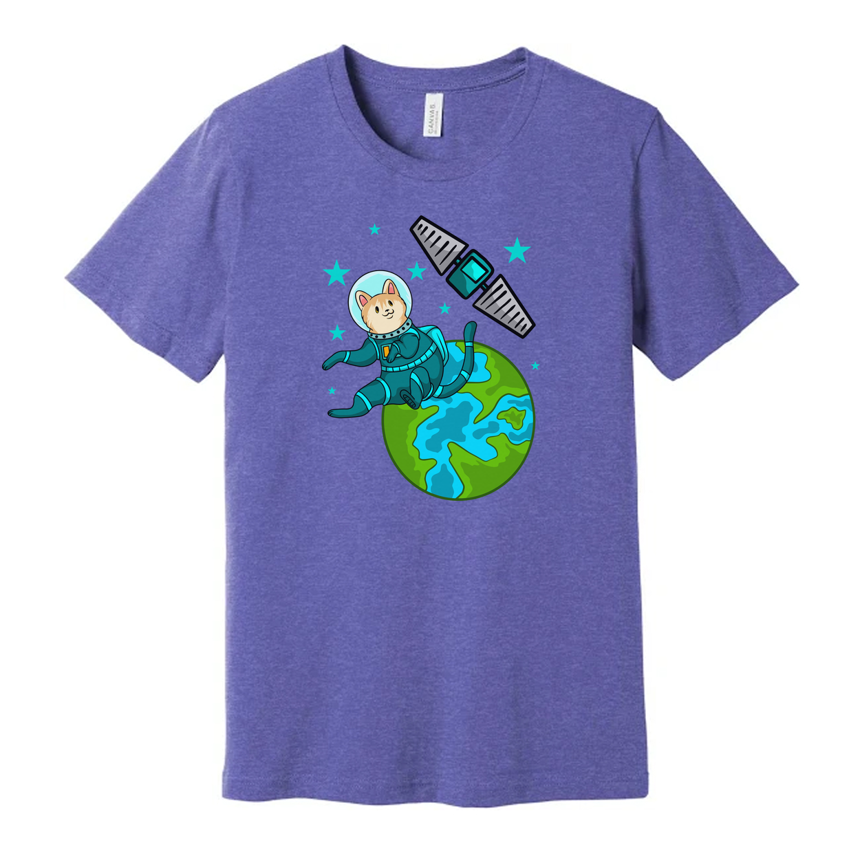 Space Animals Cat Astronaut Floating Over Earth Graphic On Unisex T Shirt For Space Lovers