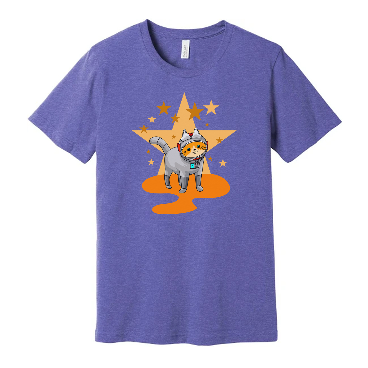 Cosmic Cat Astronaut Graphic Tee With Starry Background For Unisex Adults And Teens