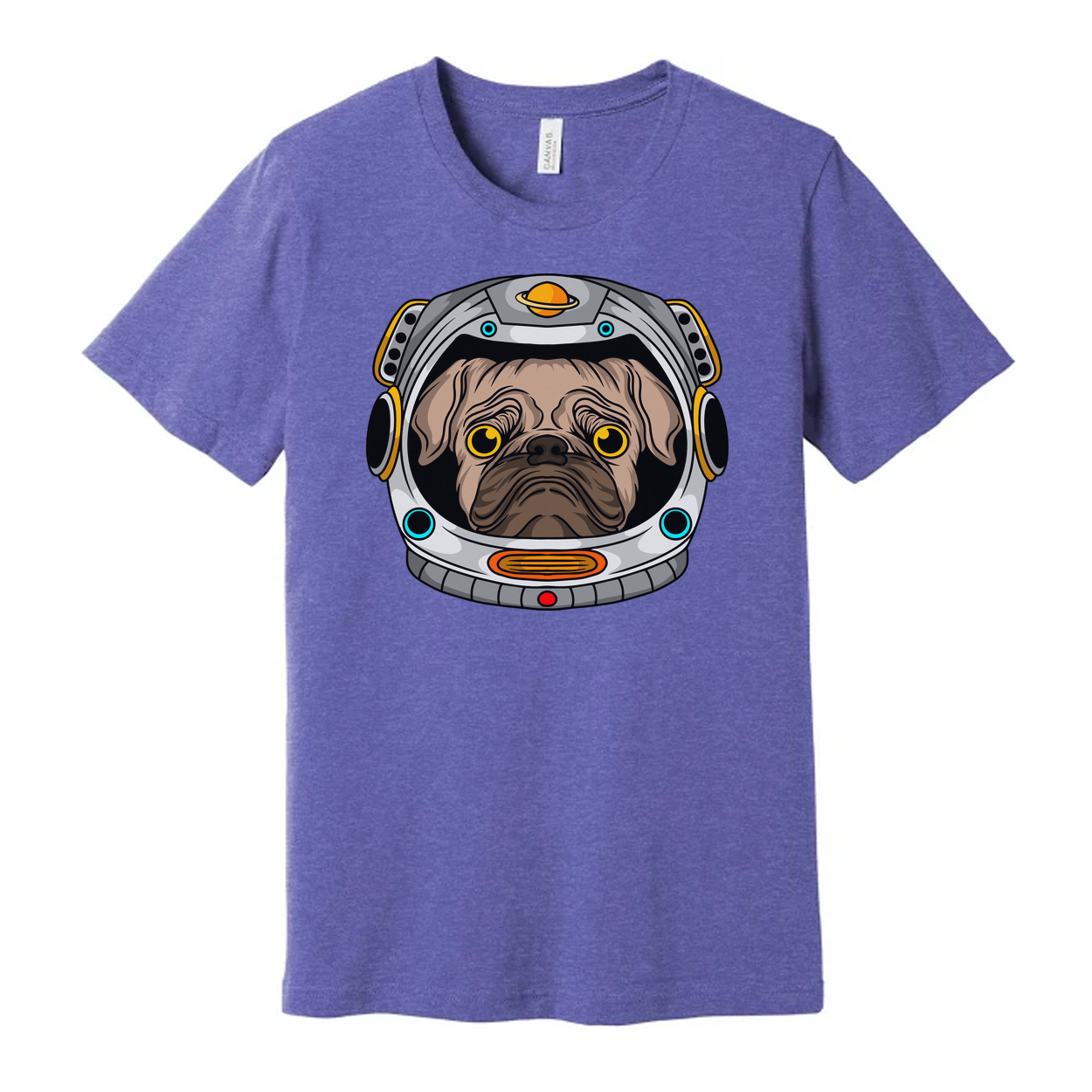 Pug in Space Helmet Graphic Unisex T Shirt With Colorful Astronaut Theme Artwork