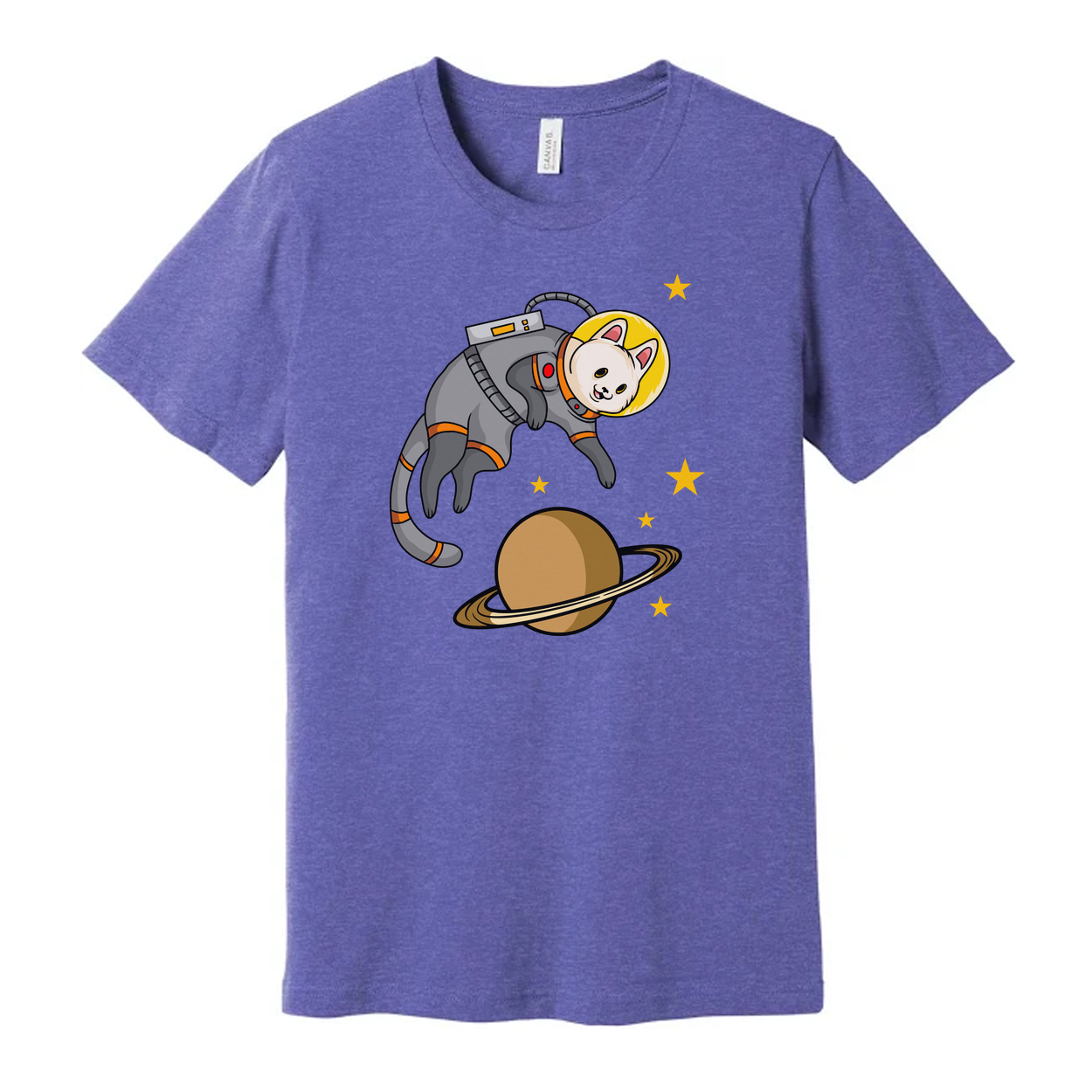 Unisex Space Cat Astronaut Graphic Tee Featuring Saturn Planet And Starry Space Scene