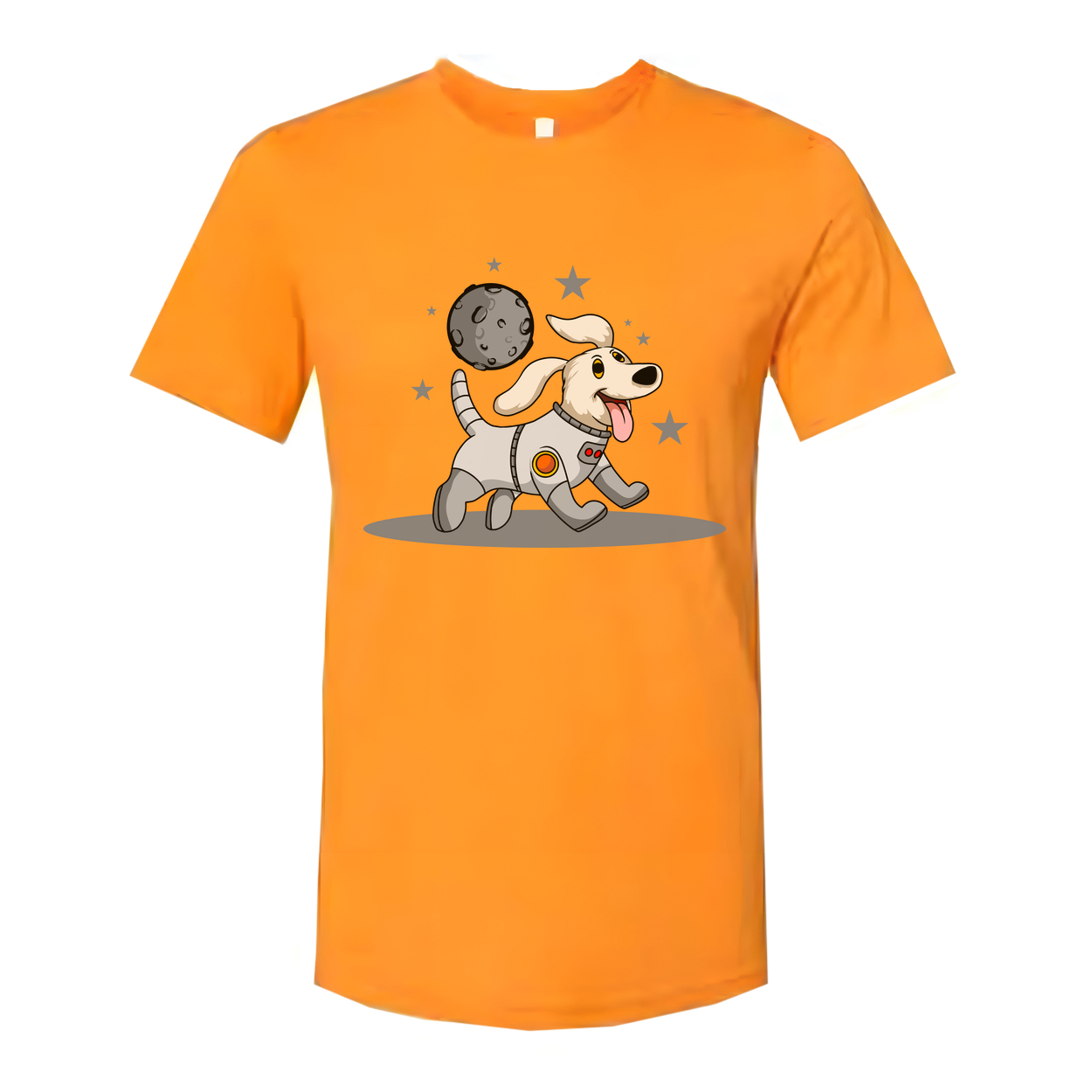 Space Dog In Spacesuit Cartoon Graphic Tee For Adults Unisex Casual Shirt With Galaxy Theme And Fun Outer Space Style