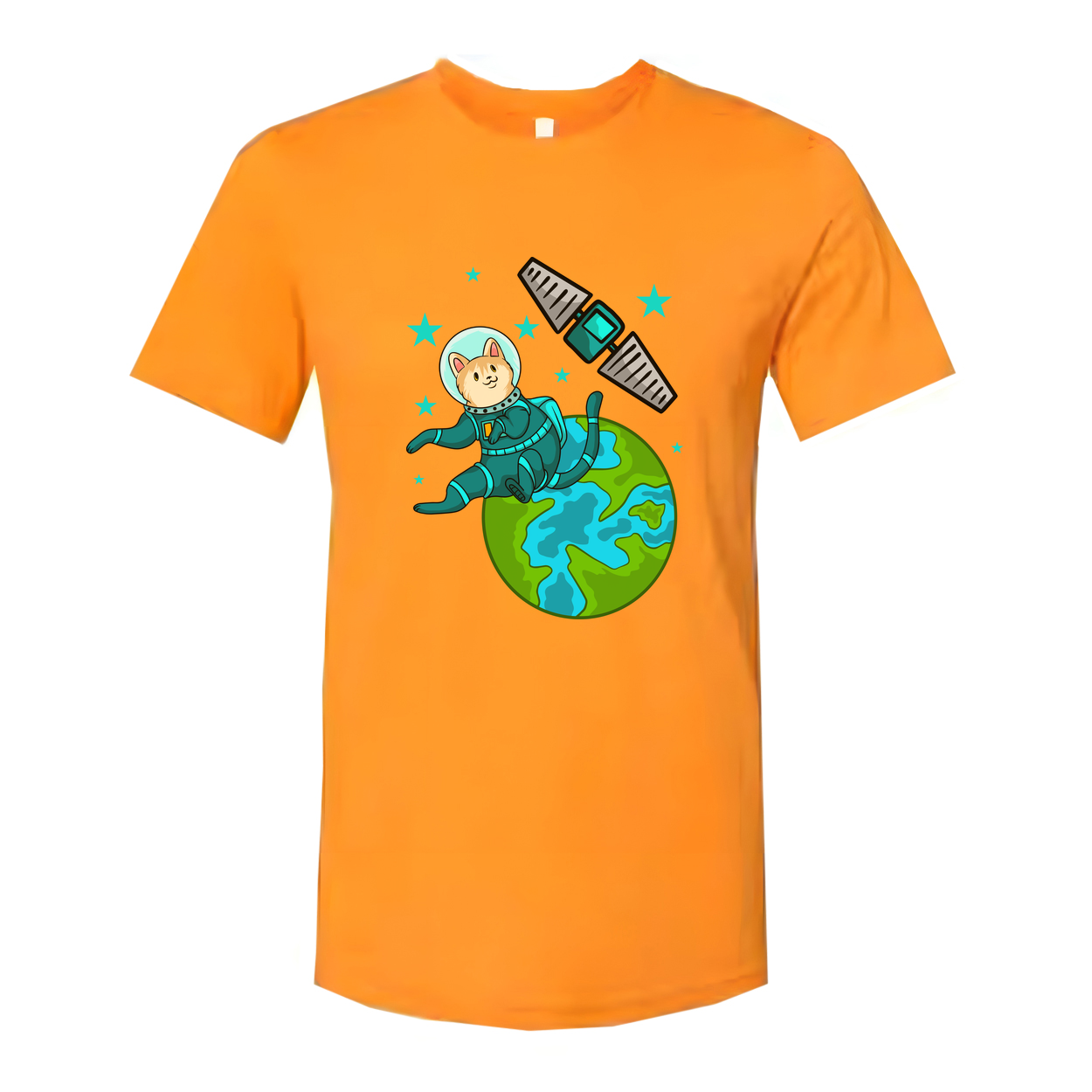 Space Animals Cat Astronaut Floating Over Earth Graphic On Unisex T Shirt For Space Lovers