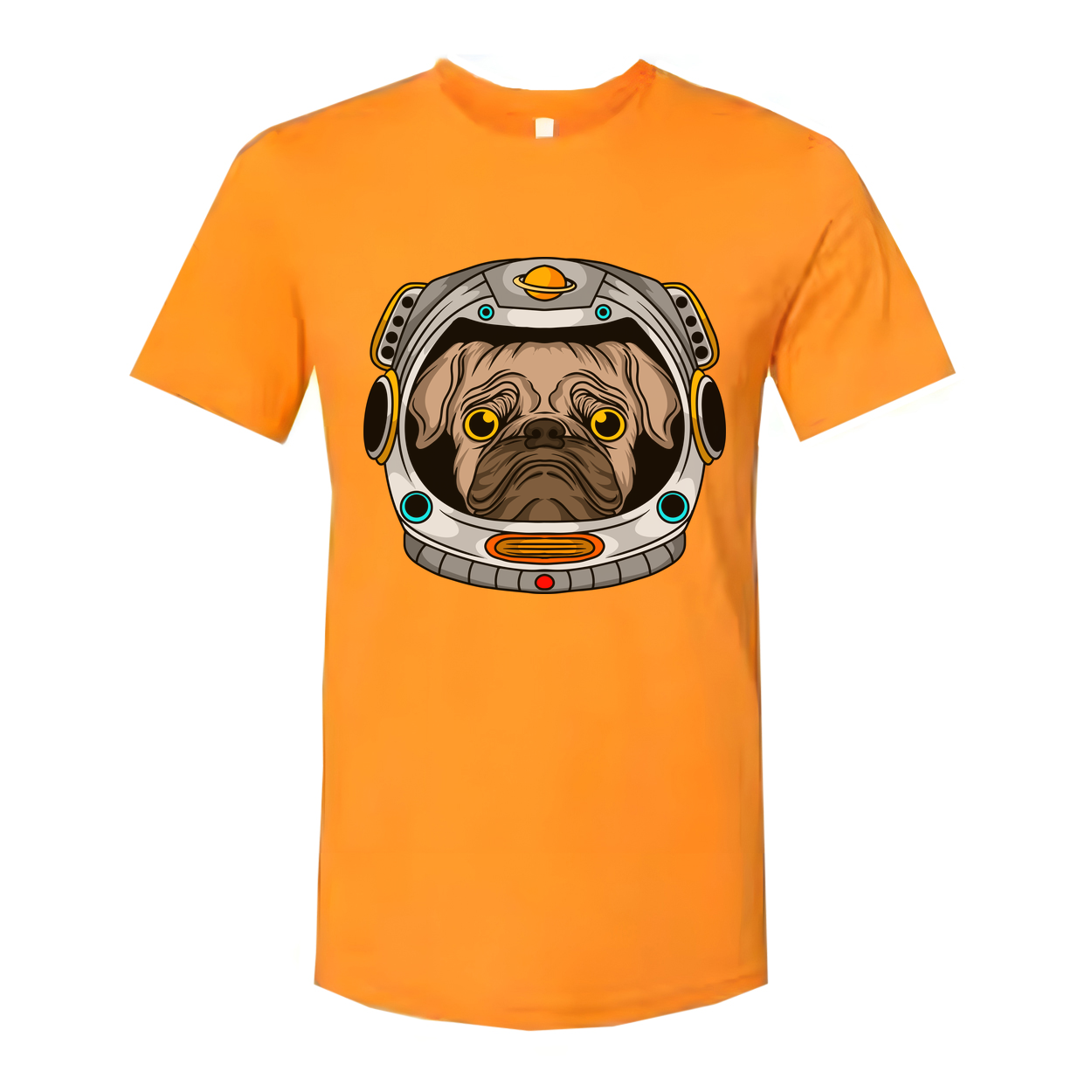 Pug in Space Helmet Graphic Unisex T Shirt With Colorful Astronaut Theme Artwork