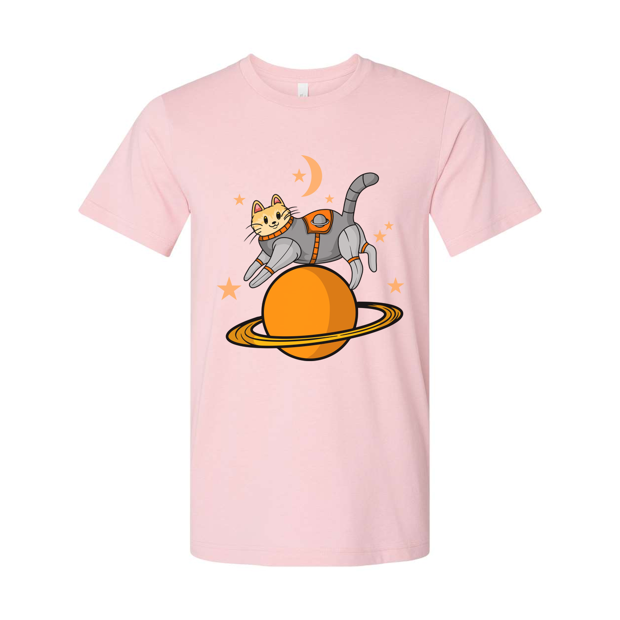 Unisex Space Cat Astronaut Graphic T Shirt With Planet Ring And Stars Design For Space Lovers