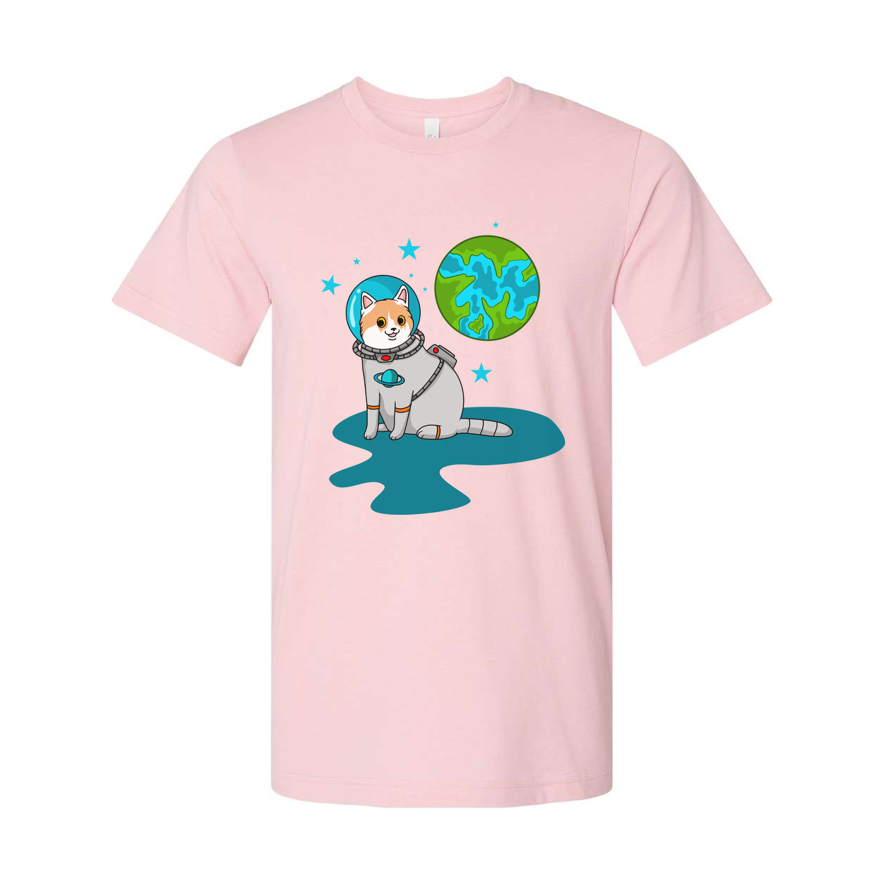 Space Animals Astronaut Cat On Earth Graphic Tee For Unisex Adults And Kids Cosmic Design