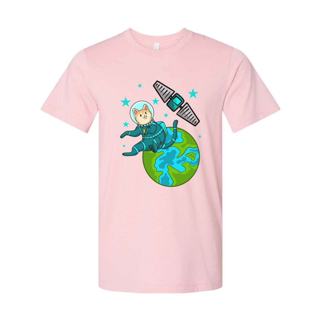 Space Animals Cat Astronaut Floating Over Earth Graphic On Unisex T Shirt For Space Lovers