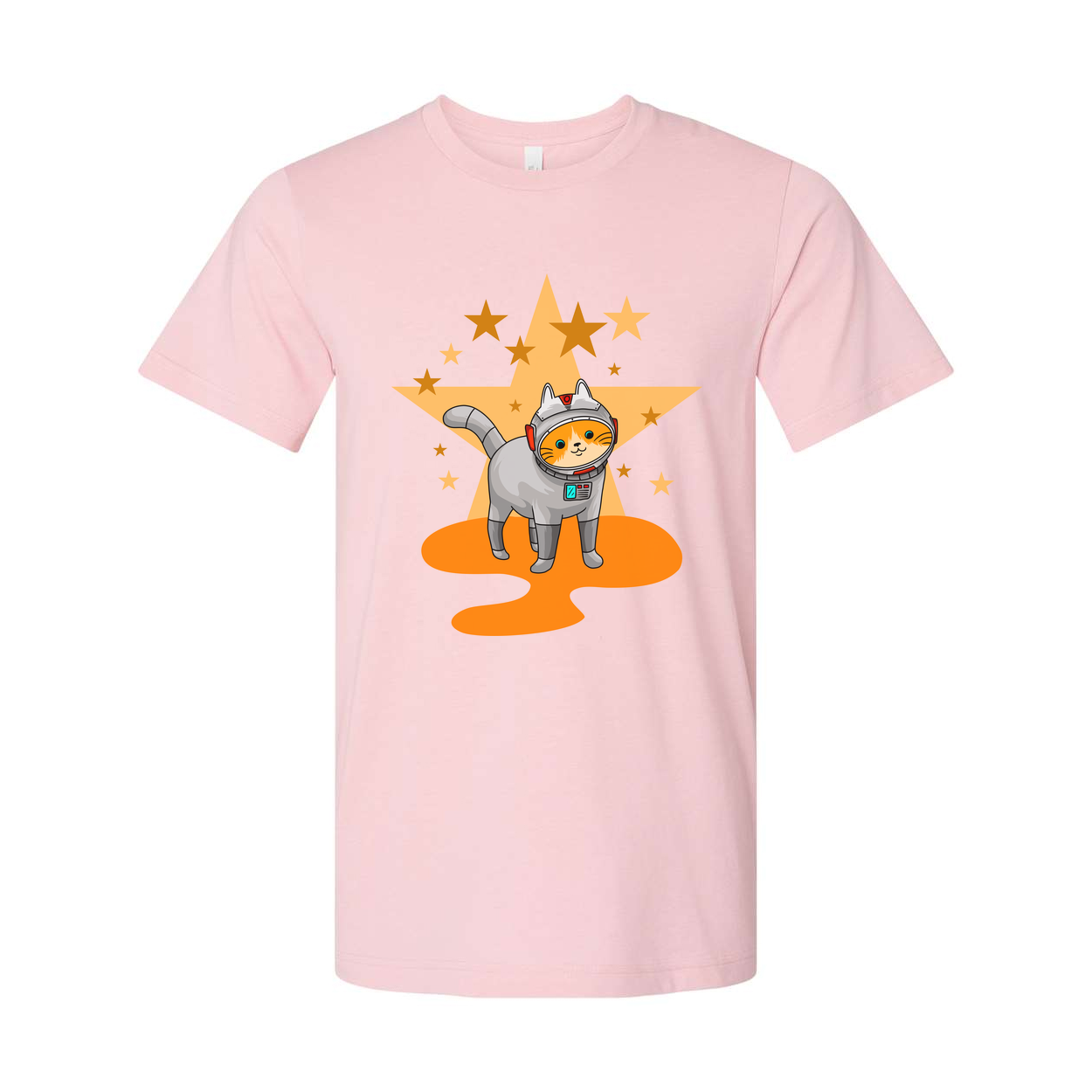 Cosmic Cat Astronaut Graphic Tee With Starry Background For Unisex Adults And Teens