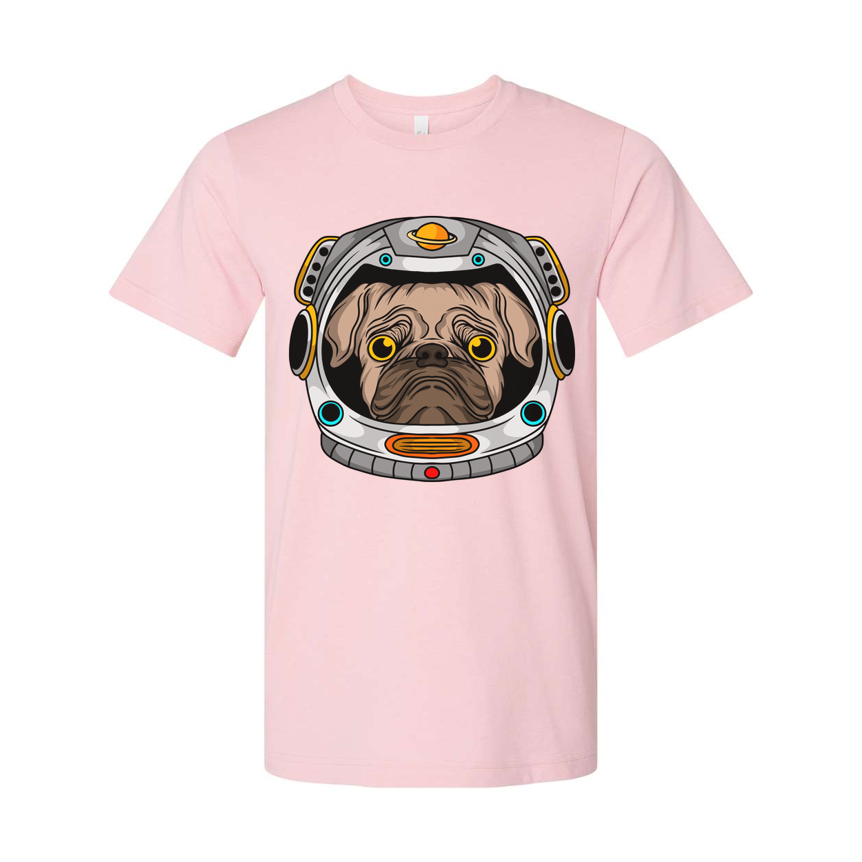 Pug in Space Helmet Graphic Unisex T Shirt With Colorful Astronaut Theme Artwork