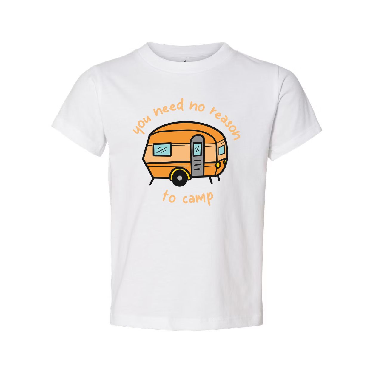 Unisex Camping Caravan Graphic Tee With Cartoon Camper And Slogan You Need No Reason To Camp