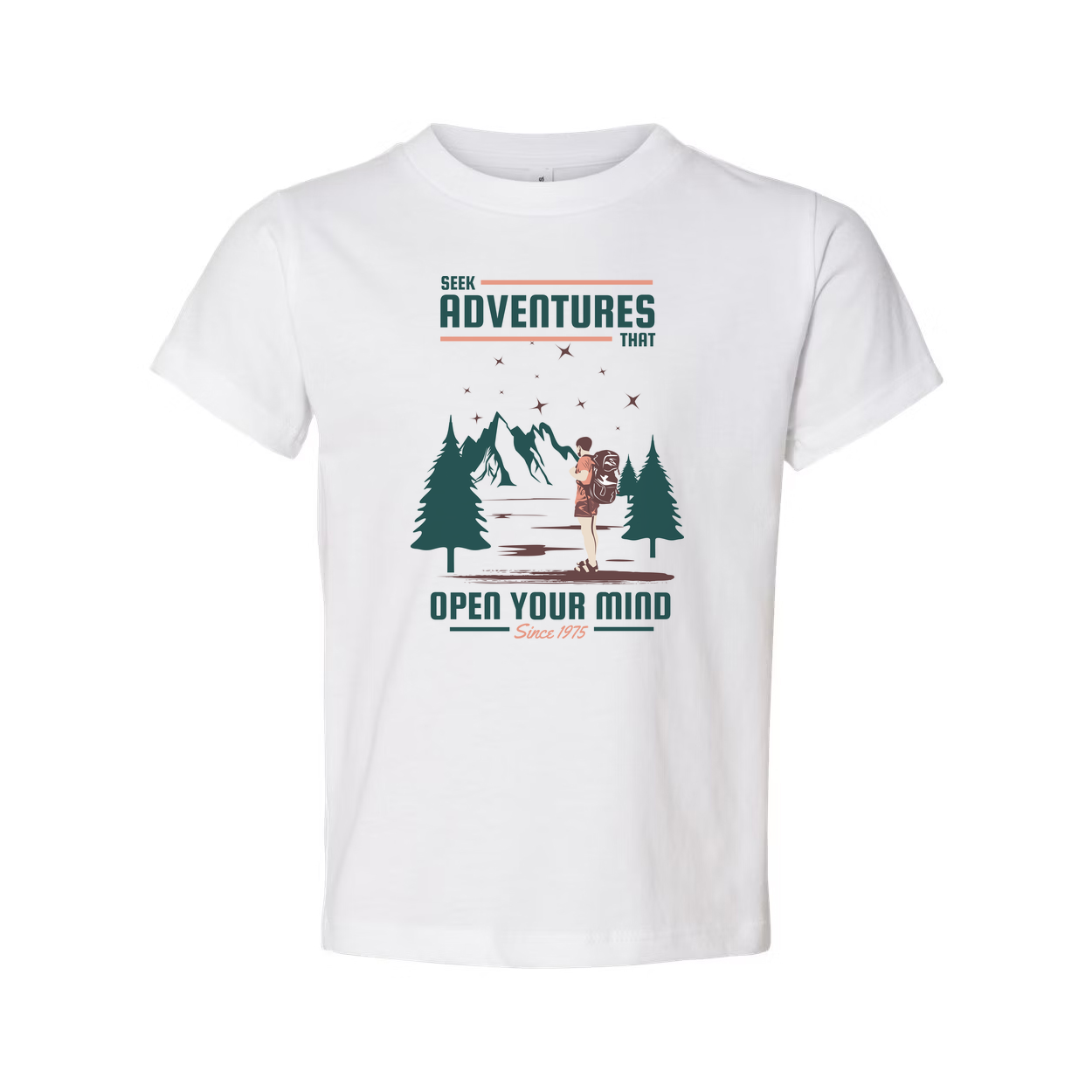 Unisex Outdoor Adventures T Shirt With Mountain Range And Forest Silhouette Artwork Open Your Mind Theme