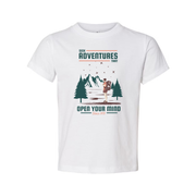 Unisex Outdoor Adventures T Shirt With Mountain Range And Forest Silhouette Artwork Open Your Mind Theme