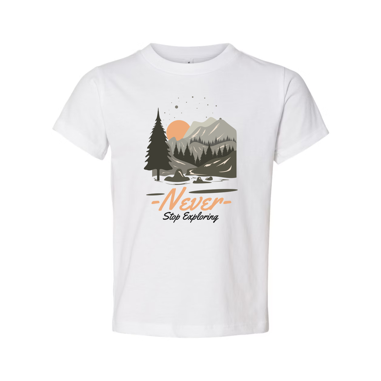 Unisex Outdoor Graphic T Shirt With Mountain Range Forest Scene Sunset Artwork Design