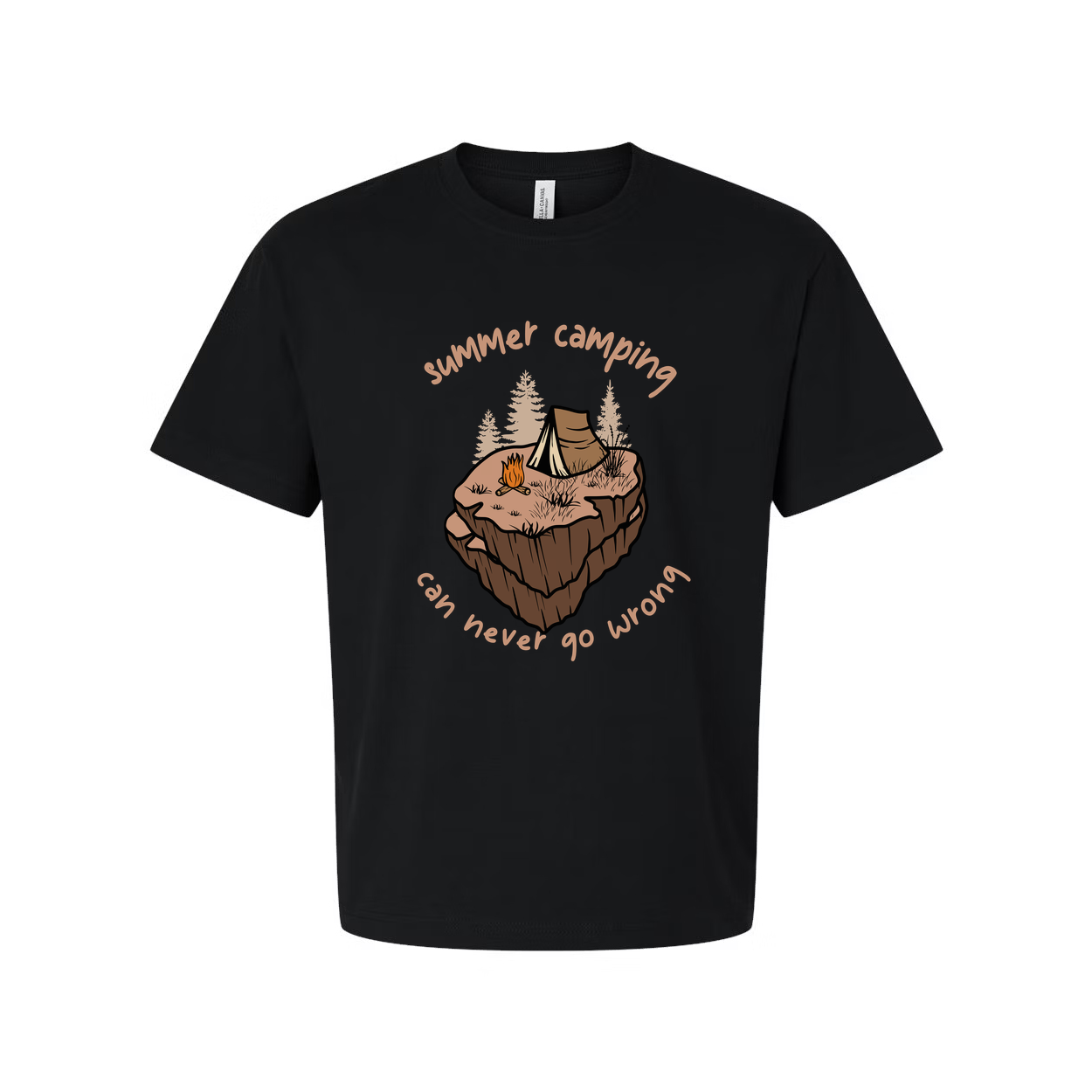 Summer Camping Graphic Unisex T Shirt For Outdoors Enthusiasts Featuring Tent Campfire And Island Scene