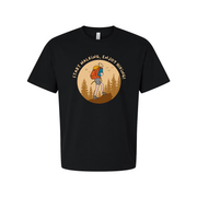 Unisex Outdoor Hiking T Shirt With Hiker Illustration In Circular Forest Scene For Adventurers