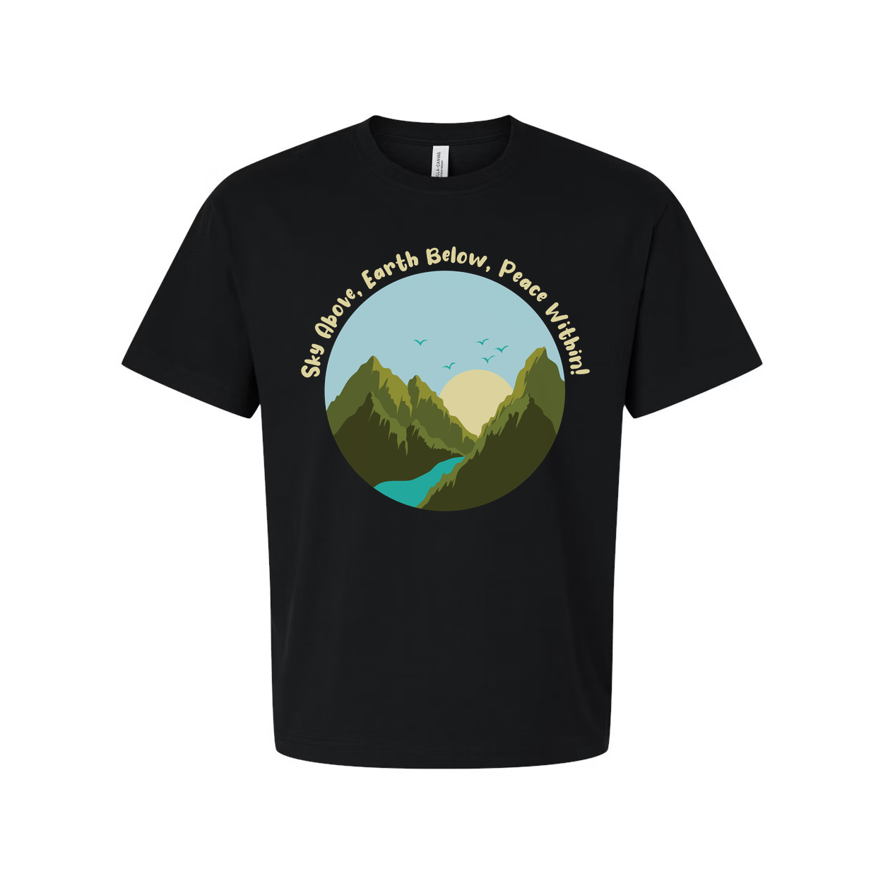 Unisex Outdoor Mountain Landscape T Shirt With Circle Sunrise Over River Graphic