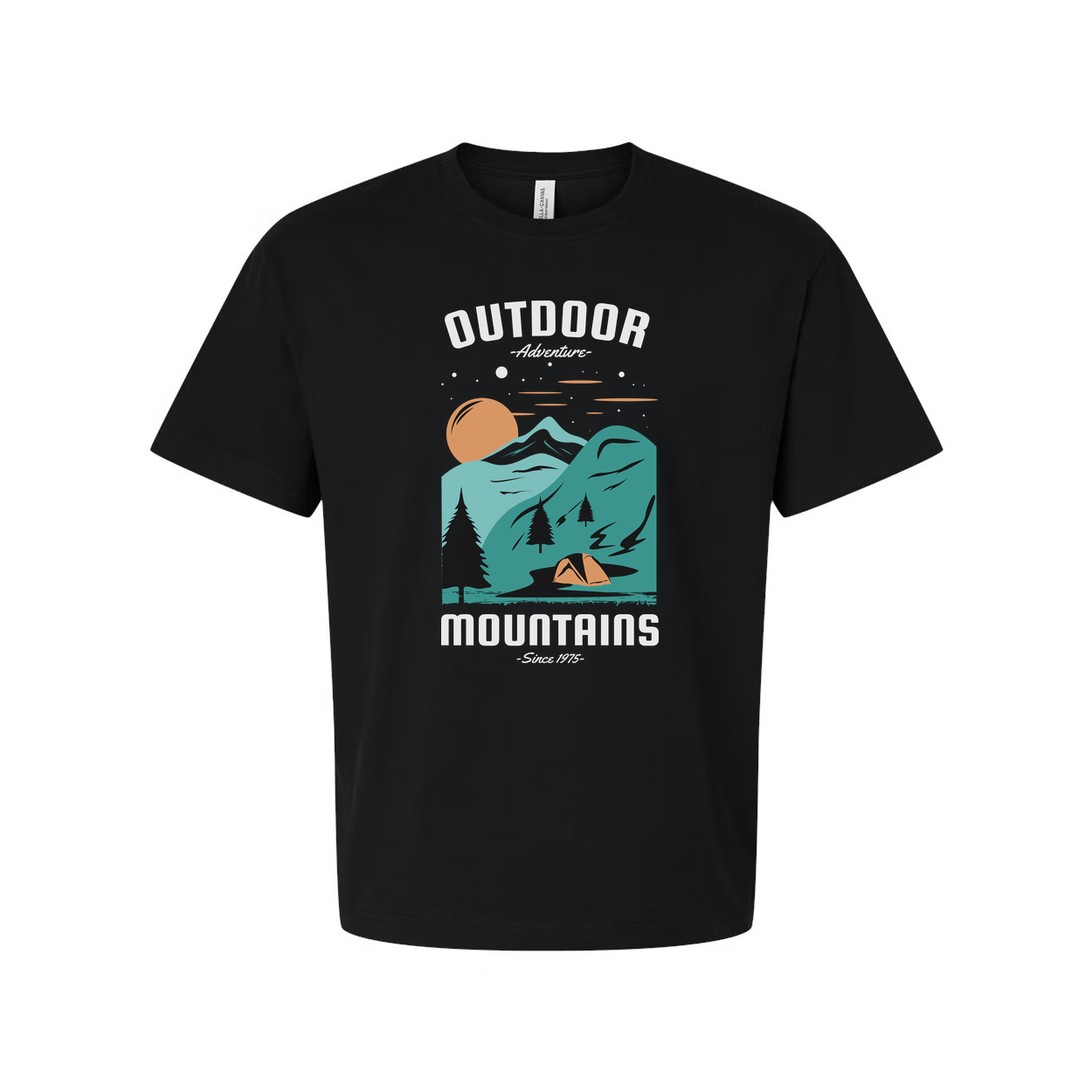 Unisex Outdoor Mountains Graphic Tee With Sunset Forest Scene And Tent For Adventure