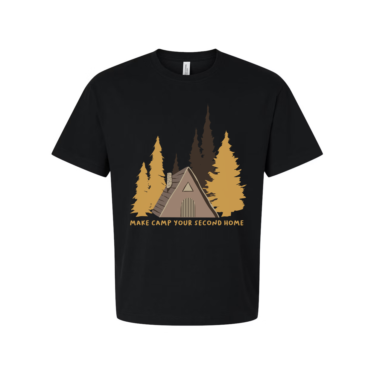 Unisex Camping Graphic T Shirt With Forest Cabin And Tent Design For Outdoor Lovers