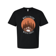 Unisex Outdoor Graphic Tee With Forest Silhouette Bear Under Sunset For Nature Lovers