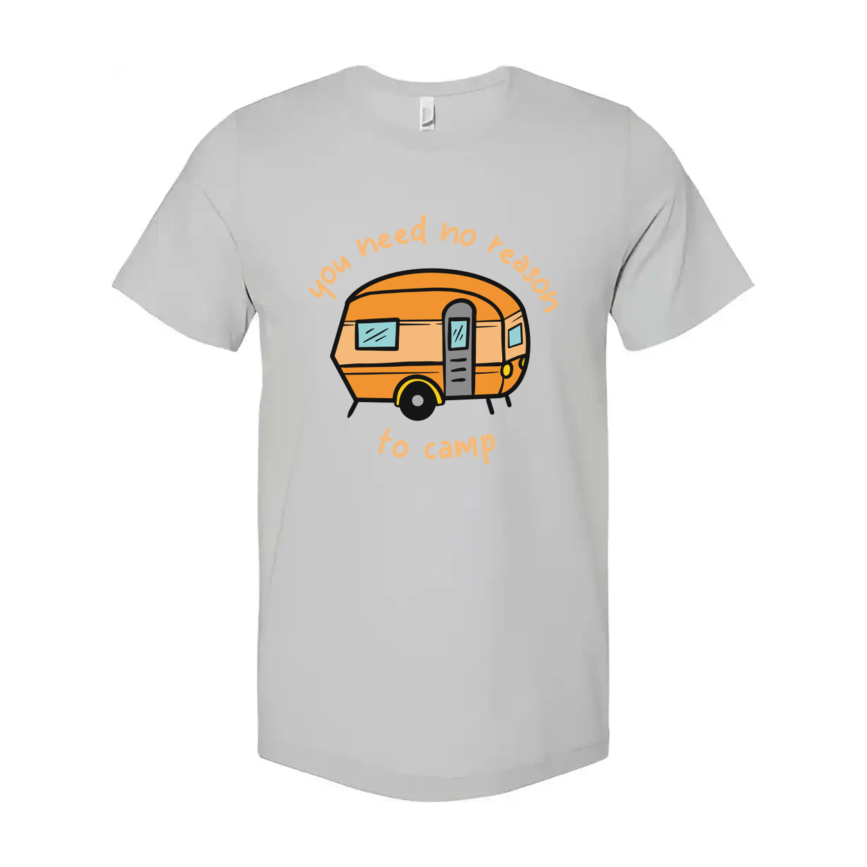 Unisex Camping Caravan Graphic Tee With Cartoon Camper And Slogan You Need No Reason To Camp
