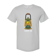 Unisex Outdoor Lantern Graphic Tee With Turn On Message For Adventure Lovers And Outdoor Enthusiasts