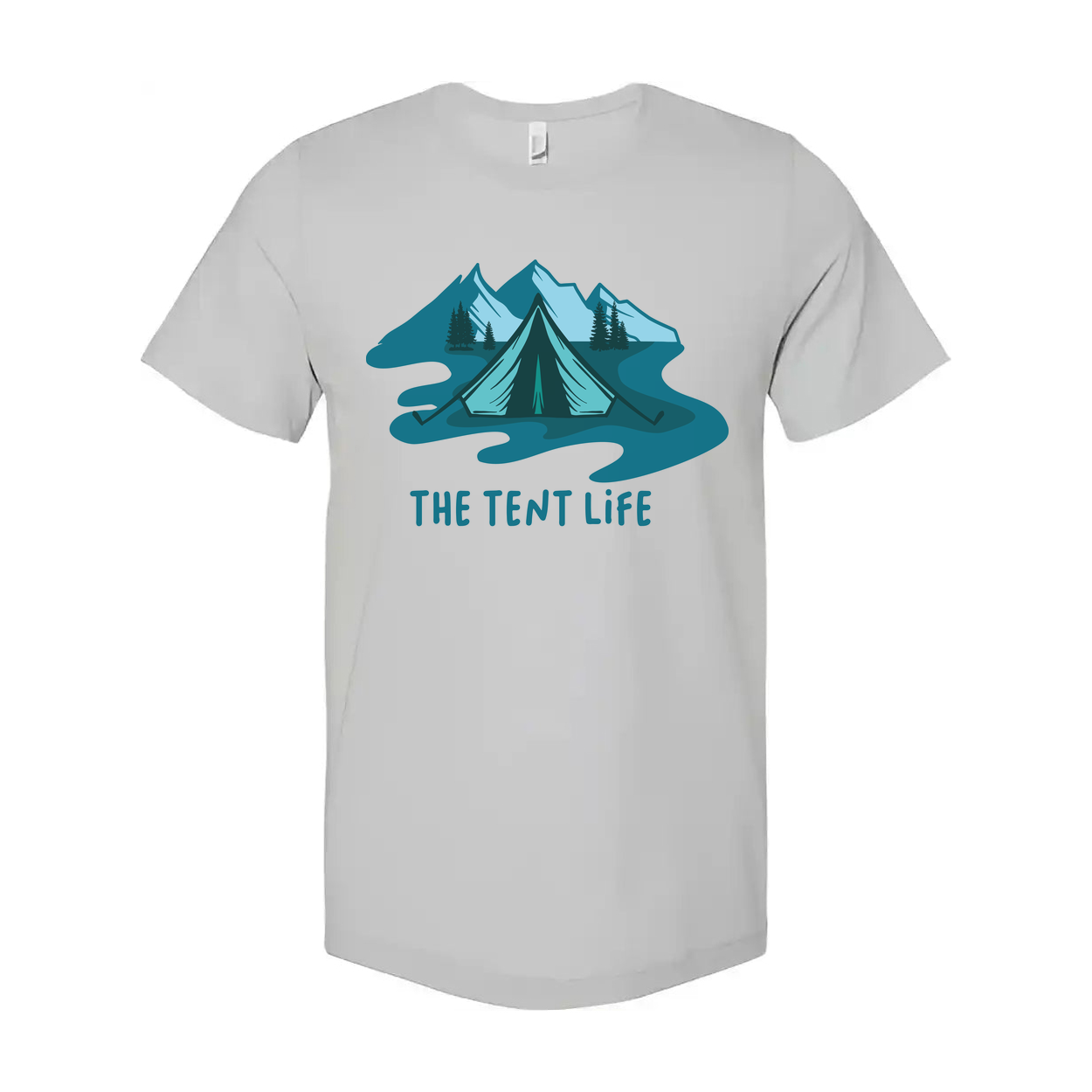 Unisex Outdoor Tent Life Graphic T Shirt With Mountain Scene And River Design Art Print