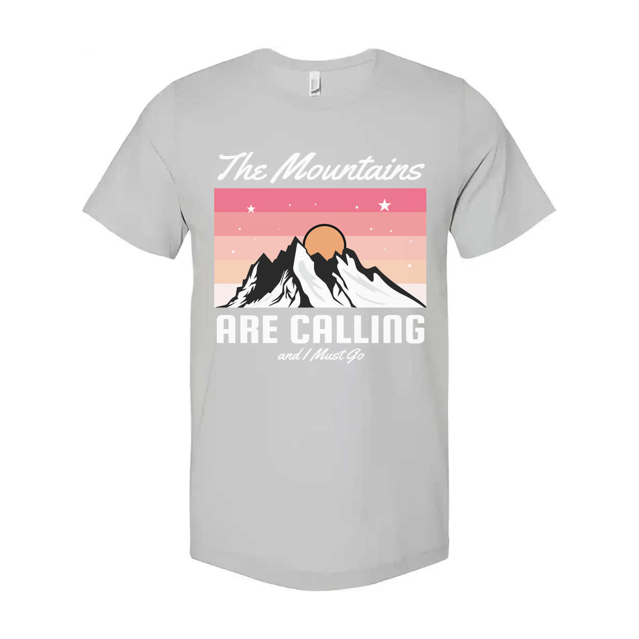 Unisex Graphic T Shirt With The Mountains Are Calling Sunset Mountain Design For Outdoor Fans