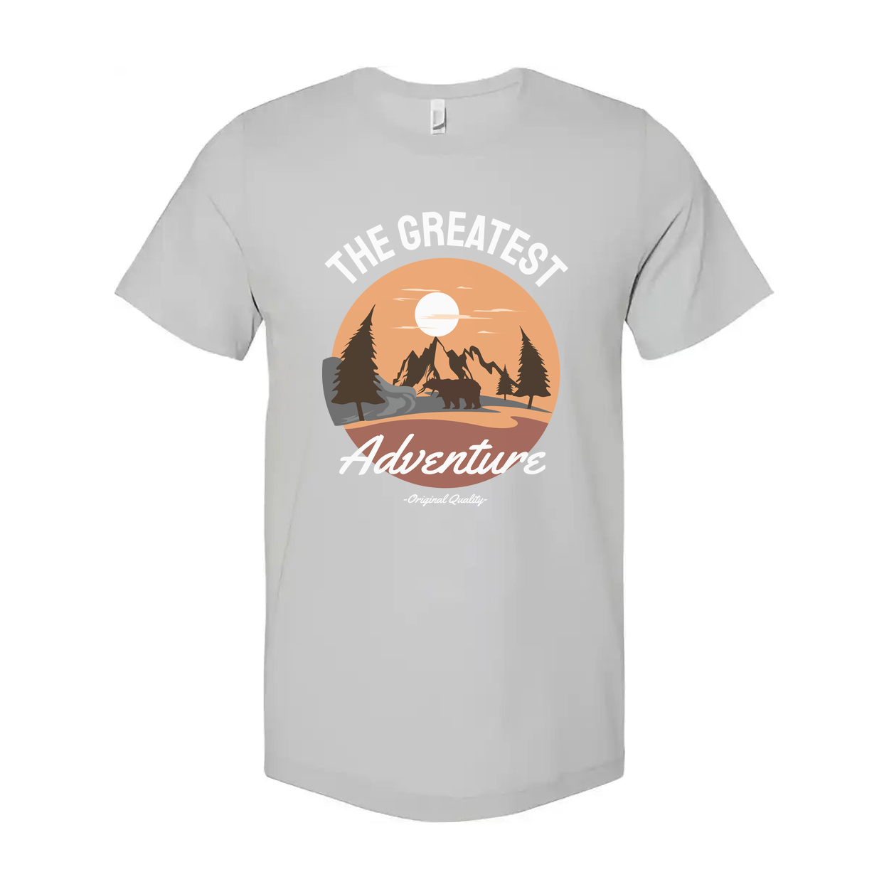 Unisex The Greatest Adventure Outdoor T-Shirt With Sunset Mountains And Forest Silhouette Graphic