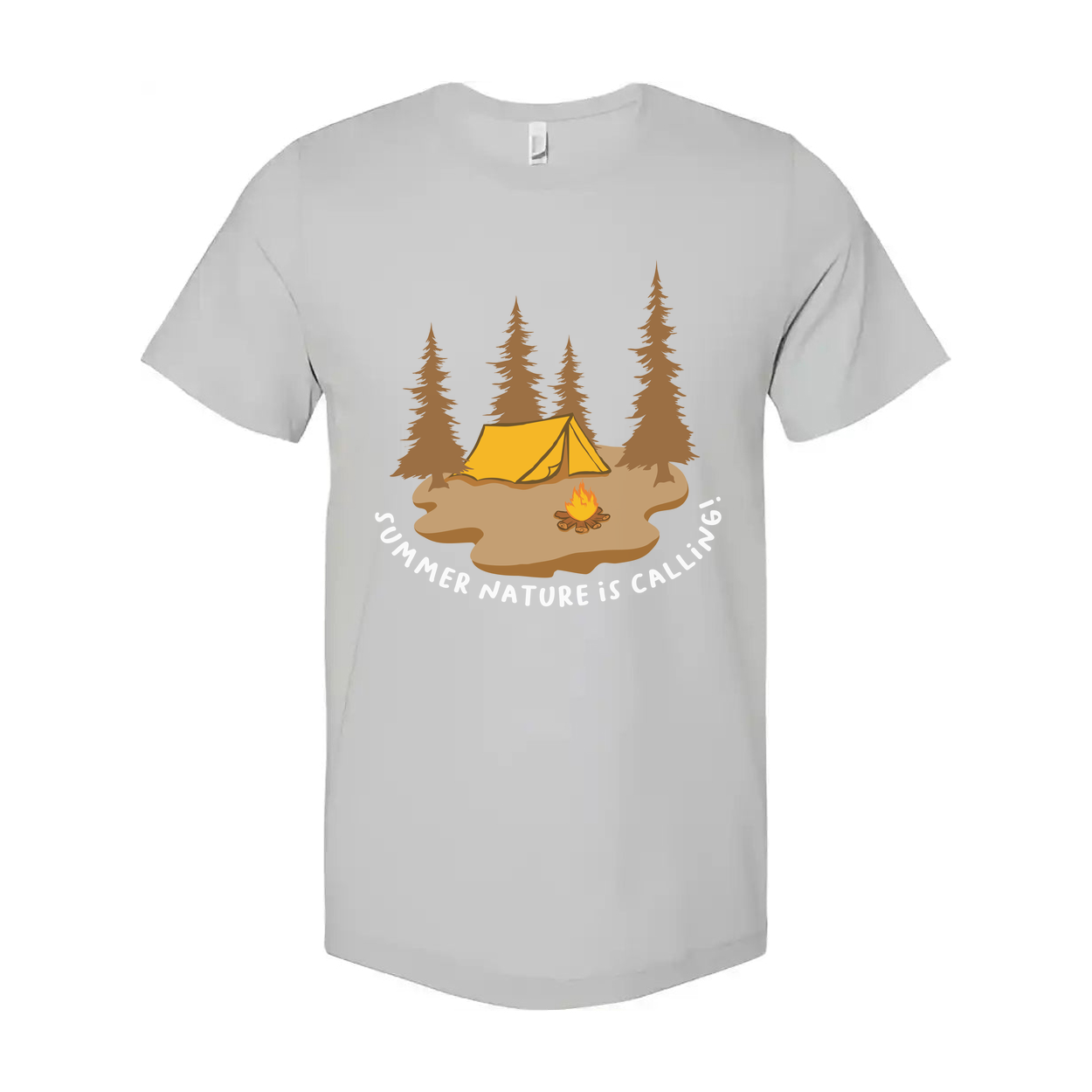Camping Scene Graphic Tee With Tent And Campfire Among Pines For Unisex Outdoor Adventure