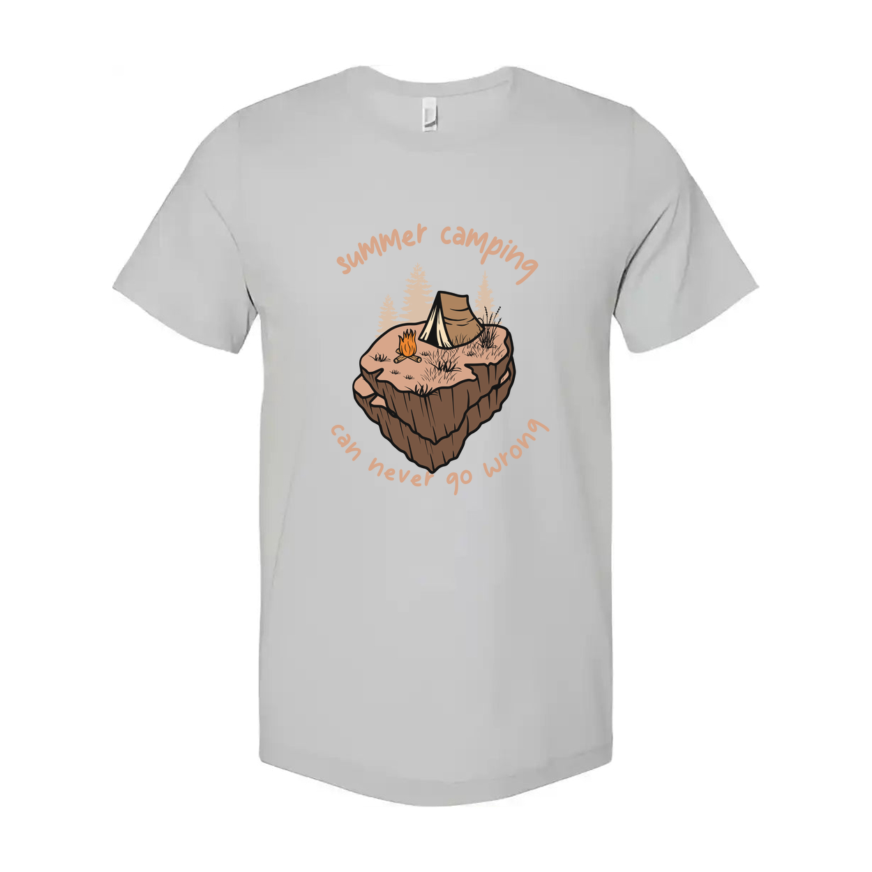 Summer Camping Graphic Unisex T Shirt For Outdoors Enthusiasts Featuring Tent Campfire And Island Scene