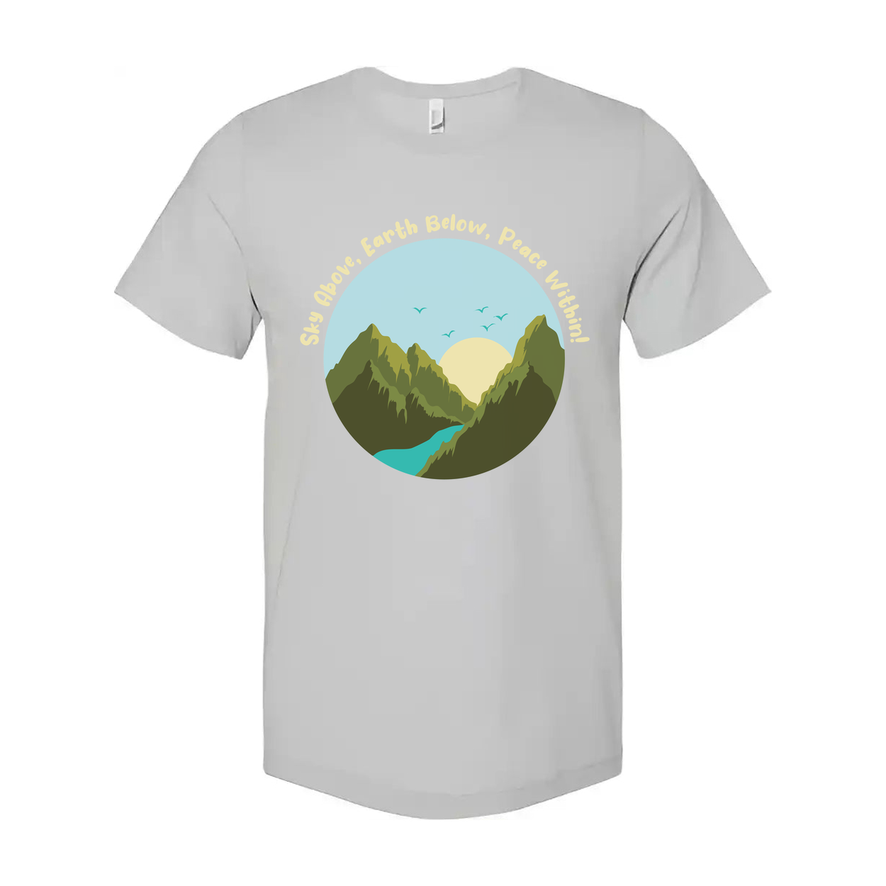 Unisex Outdoor Mountain Landscape T Shirt With Circle Sunrise Over River Graphic