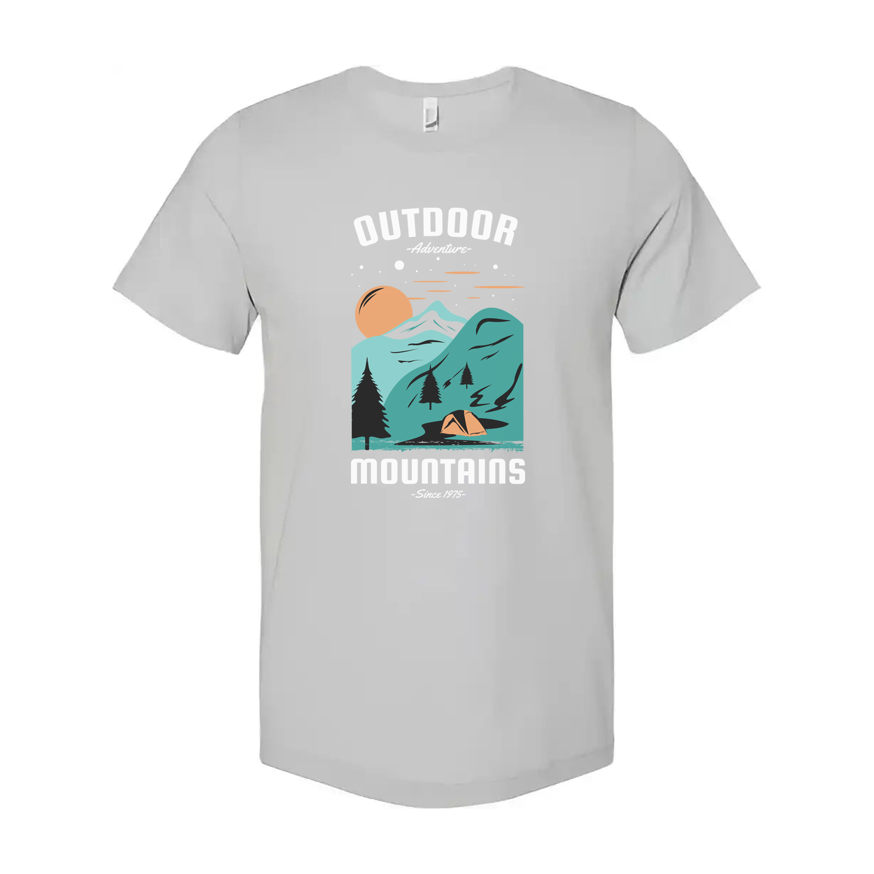 Unisex Outdoor Mountains Graphic Tee With Sunset Forest Scene And Tent For Adventure