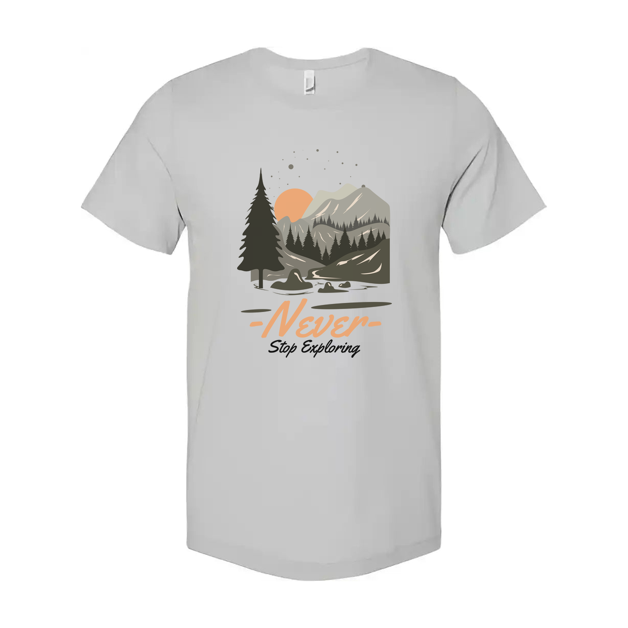 Unisex Outdoor Graphic T Shirt With Mountain Range Forest Scene Sunset Artwork Design