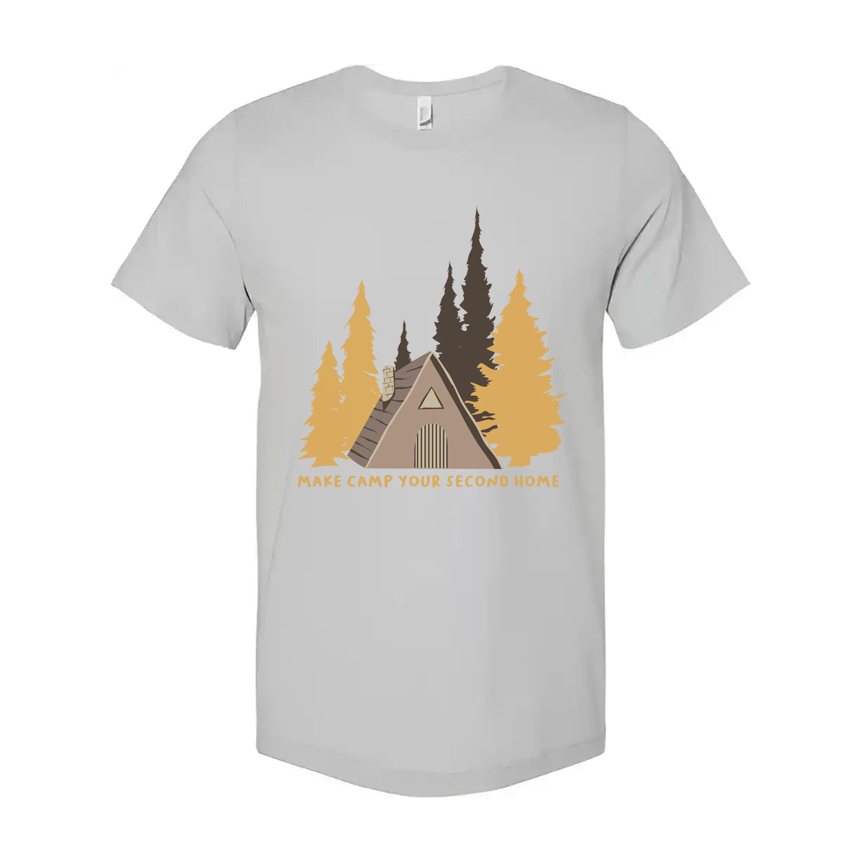 Unisex Camping Graphic T Shirt With Forest Cabin And Tent Design For Outdoor Lovers