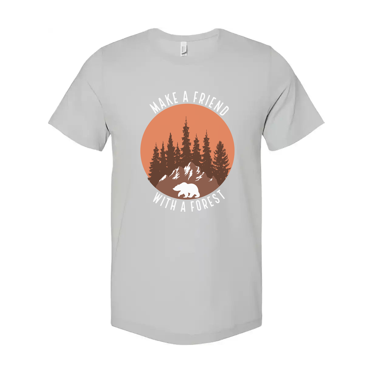 Unisex Outdoor Graphic Tee With Forest Silhouette Bear Under Sunset For Nature Lovers