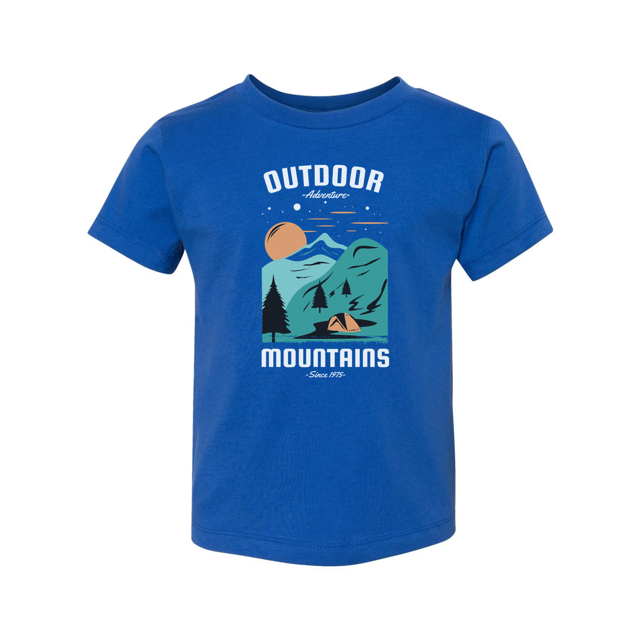 Unisex Outdoor Mountains Graphic Tee With Sunset Forest Scene And Tent For Adventure