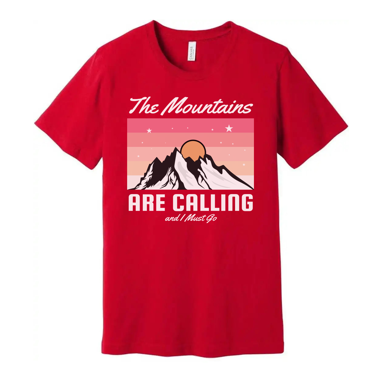 Unisex Graphic T Shirt With The Mountains Are Calling Sunset Mountain Design For Outdoor Fans