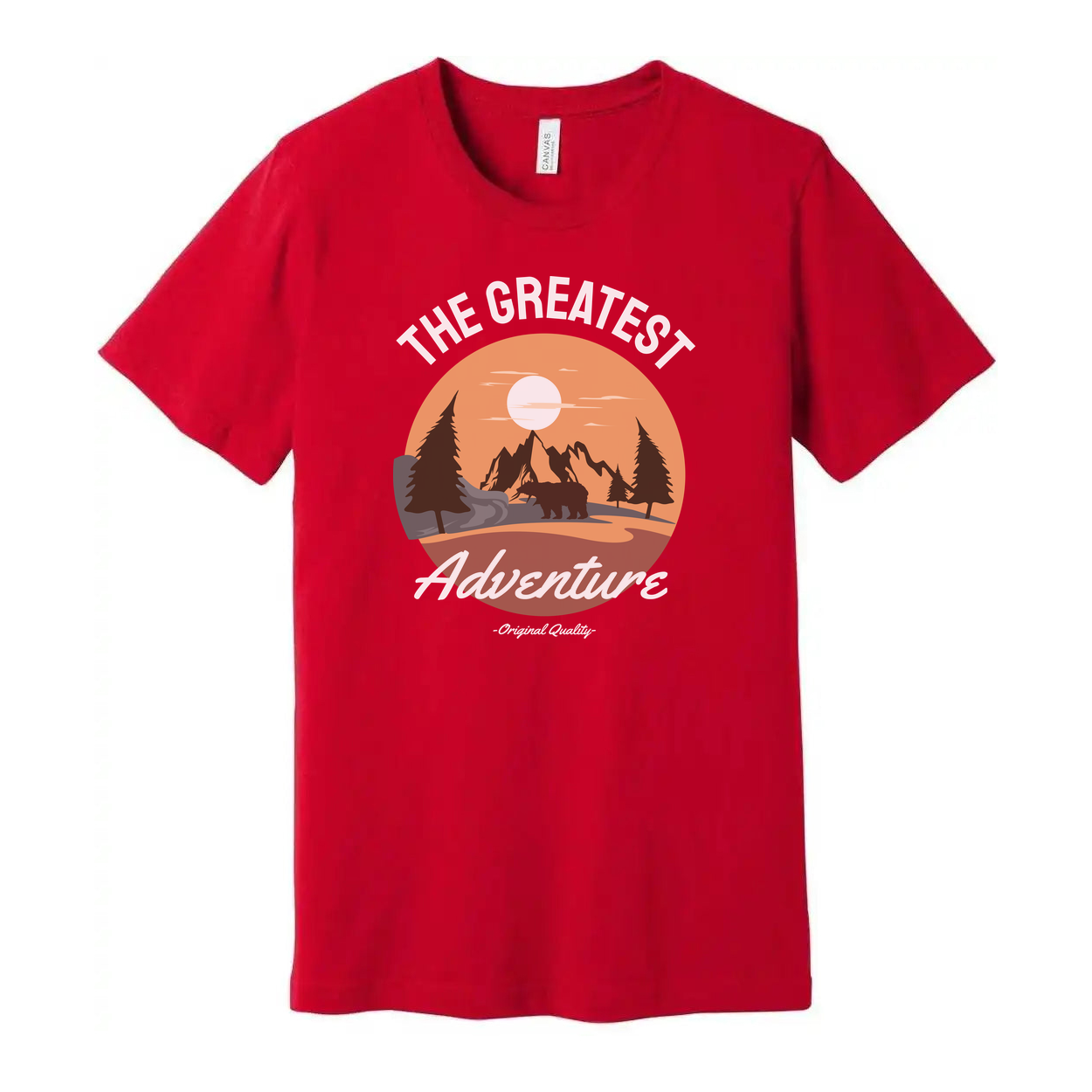 Unisex The Greatest Adventure Outdoor T-Shirt With Sunset Mountains And Forest Silhouette Graphic