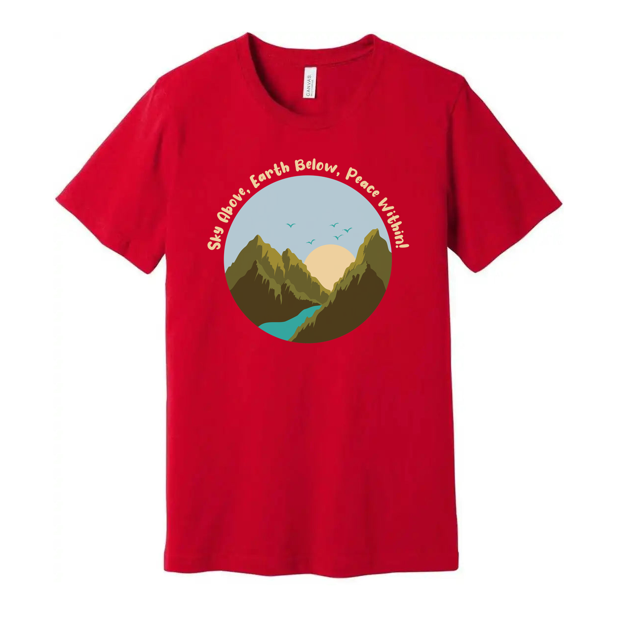 Unisex Outdoor Mountain Landscape T Shirt With Circle Sunrise Over River Graphic